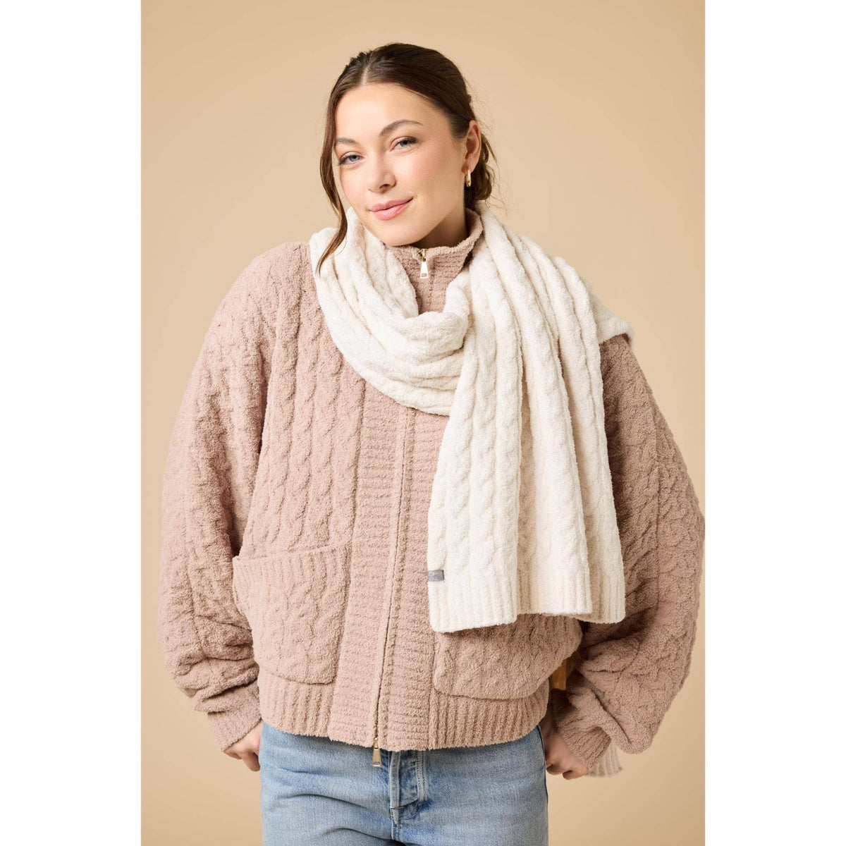 Women's Ultra Soft Plush Cable Knit Winter Scarf