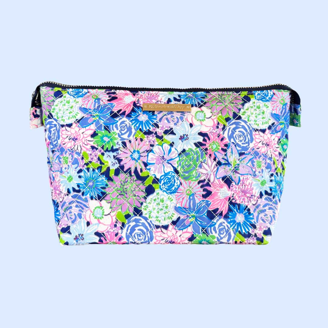 Quilted Large Cosmetics Pouch in Blossom Toss Purple