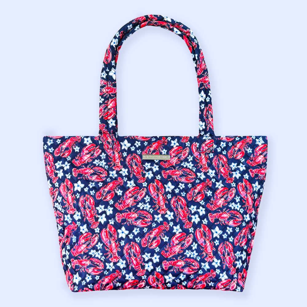 Quilted Large Shoulder Tote in Lobster Shanty Navy and Red