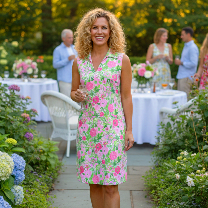 St. Regis Dress in Nancy's Garden Pink and Green