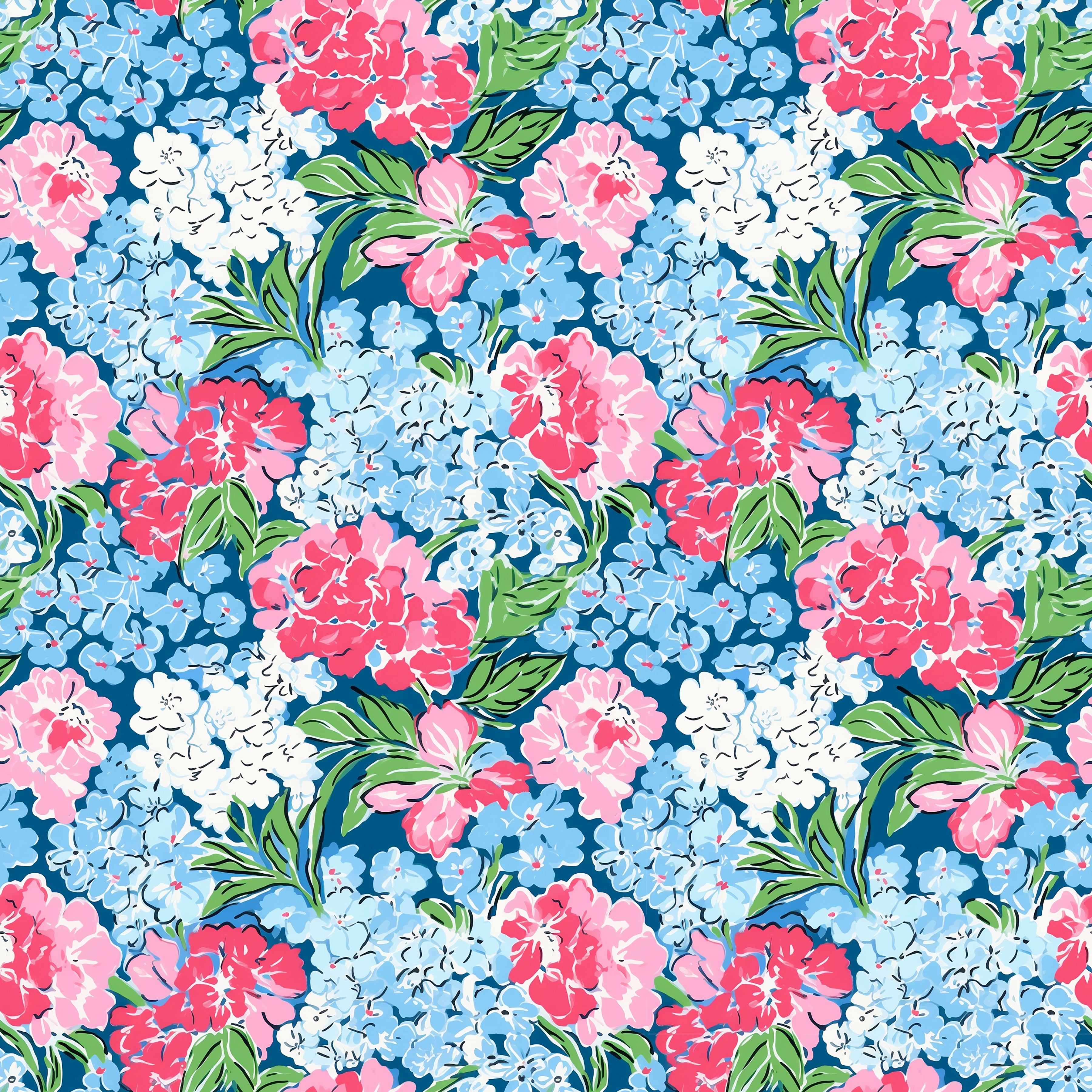 Quilted Large Tote in Hydrangeas Blue Pink White
