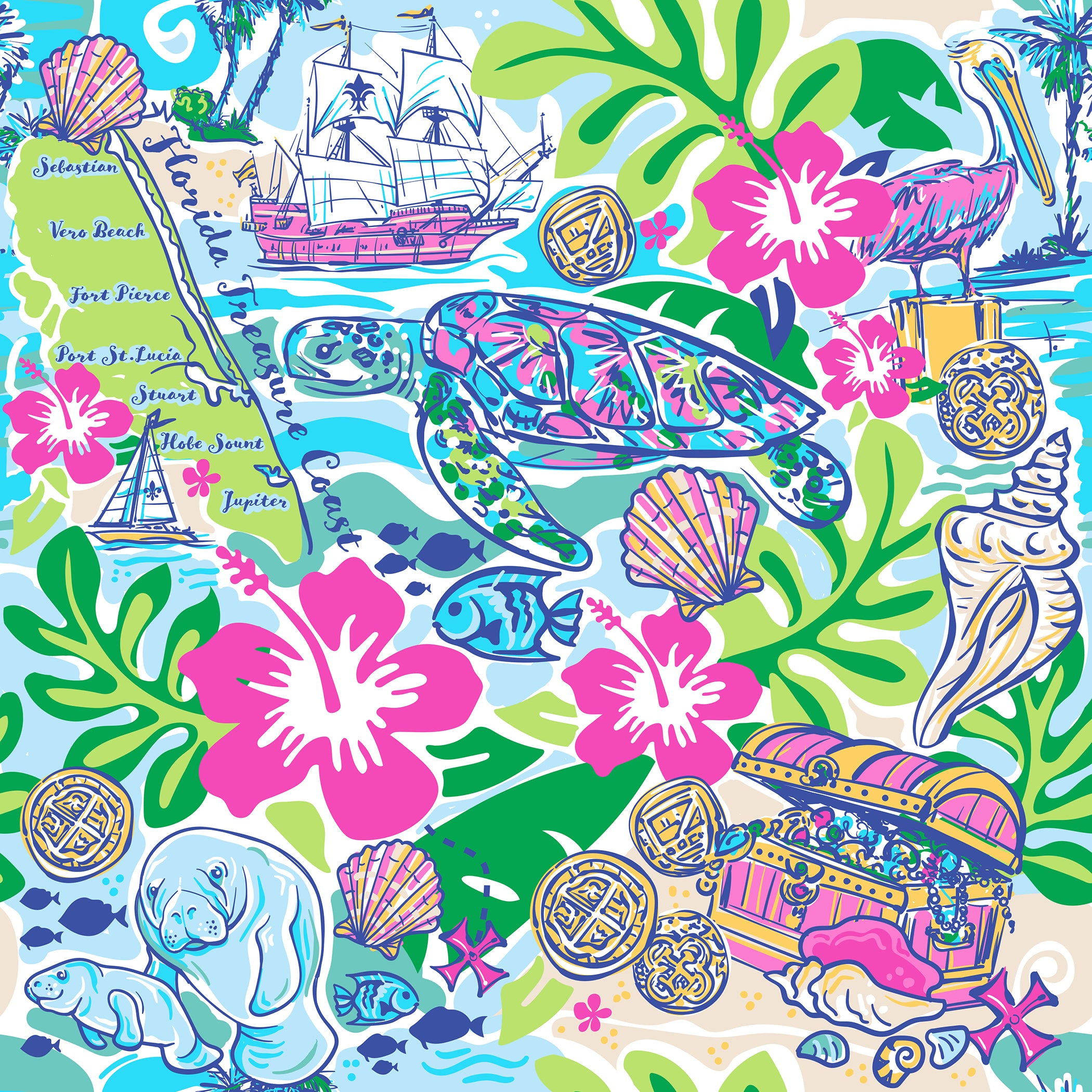 Quilted Large Shoulder Tote in Treasure Coast Bright