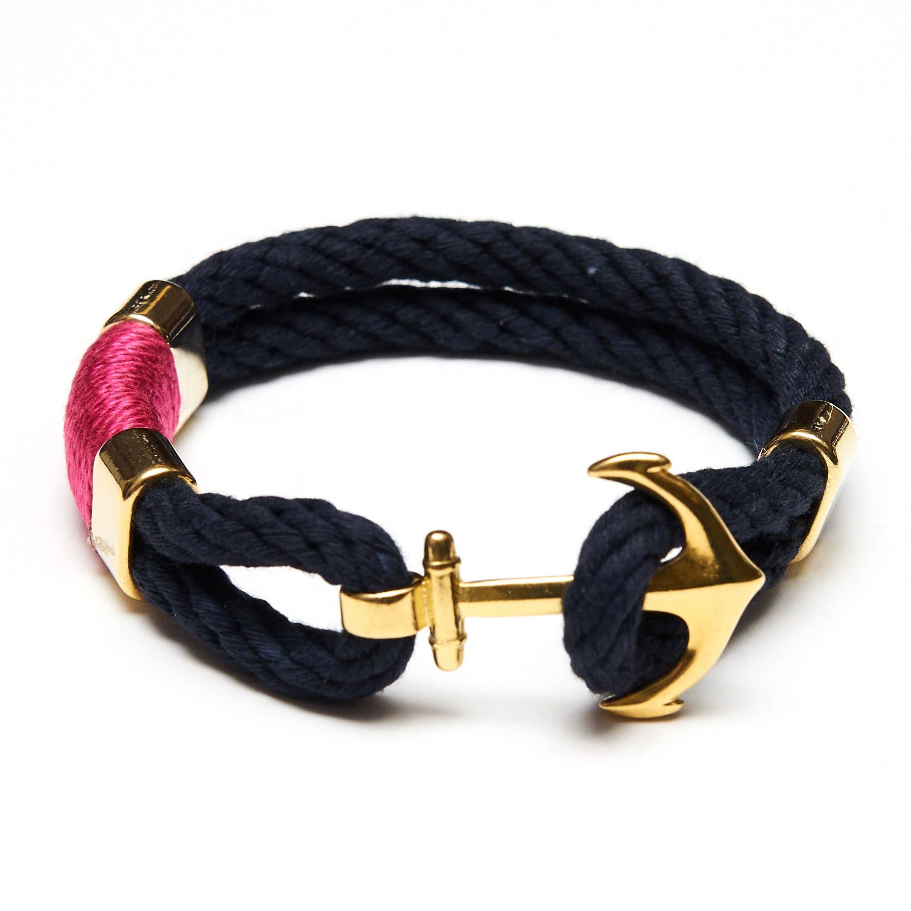 Waverly - Navy/Pink/Gold - Nautical Rope Anchor Bracelet