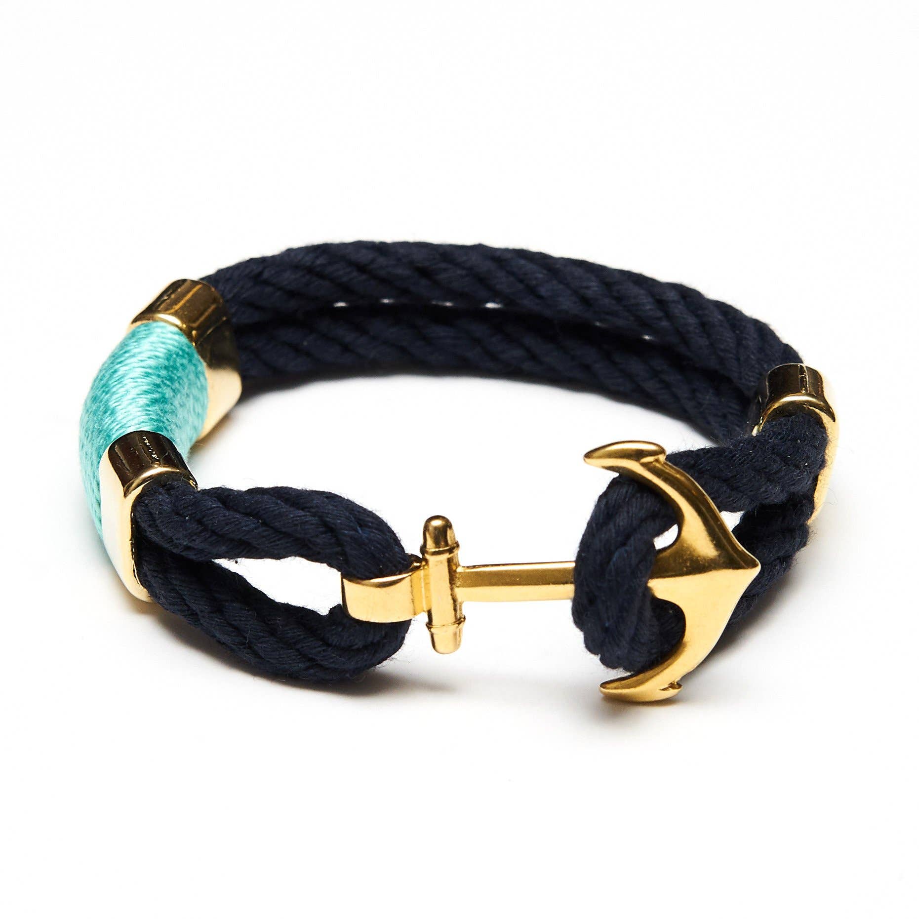 Waverly - Navy/Turquoise/Gold - Nautical Rope Bracelet