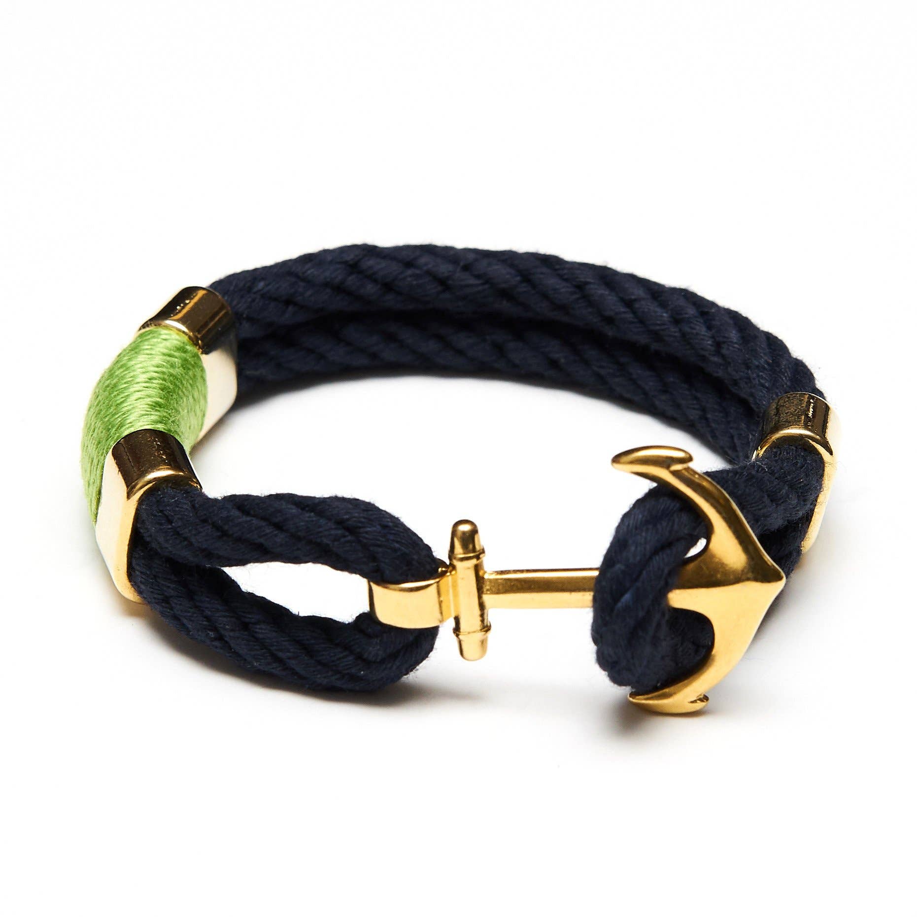 Waverly - Navy/Lime/Gold - Nautical Rope Anchor Bracelet