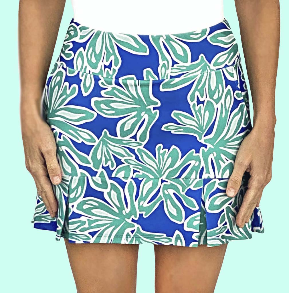 Scottsdale Pleated Skort in Beach Palm Royal and Aqua Tides (Sample)