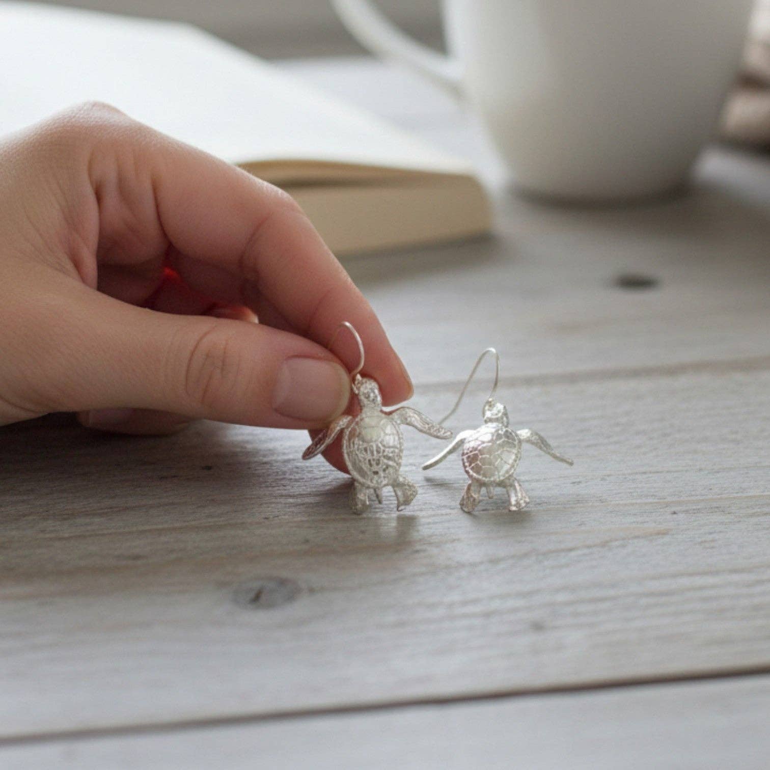 Baby Sea Turtle Drop Earrings – Sealife Collection - Sterling Silver