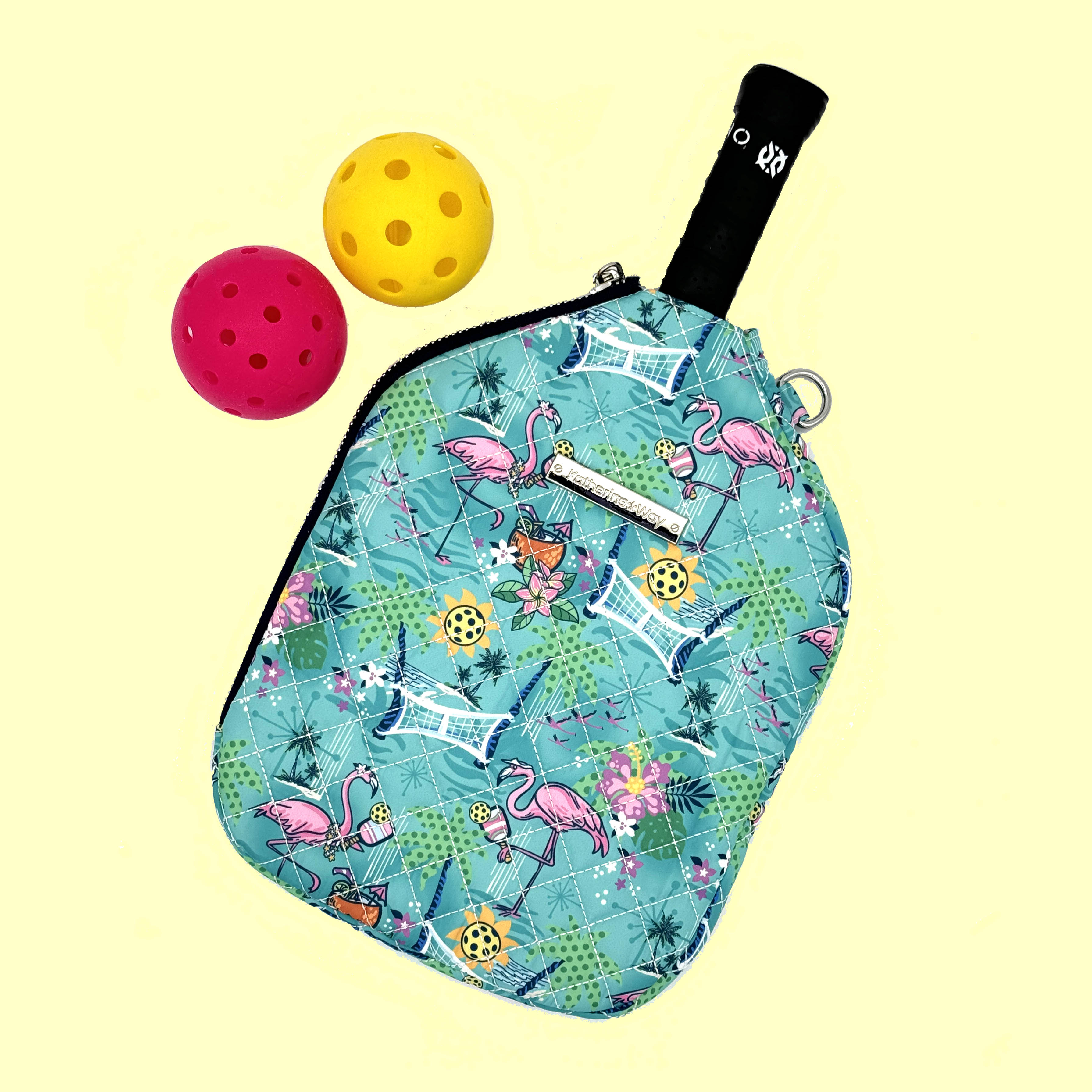 Quilted Pickleball Paddle Cover in Pickleball Paradise Aqua Tides