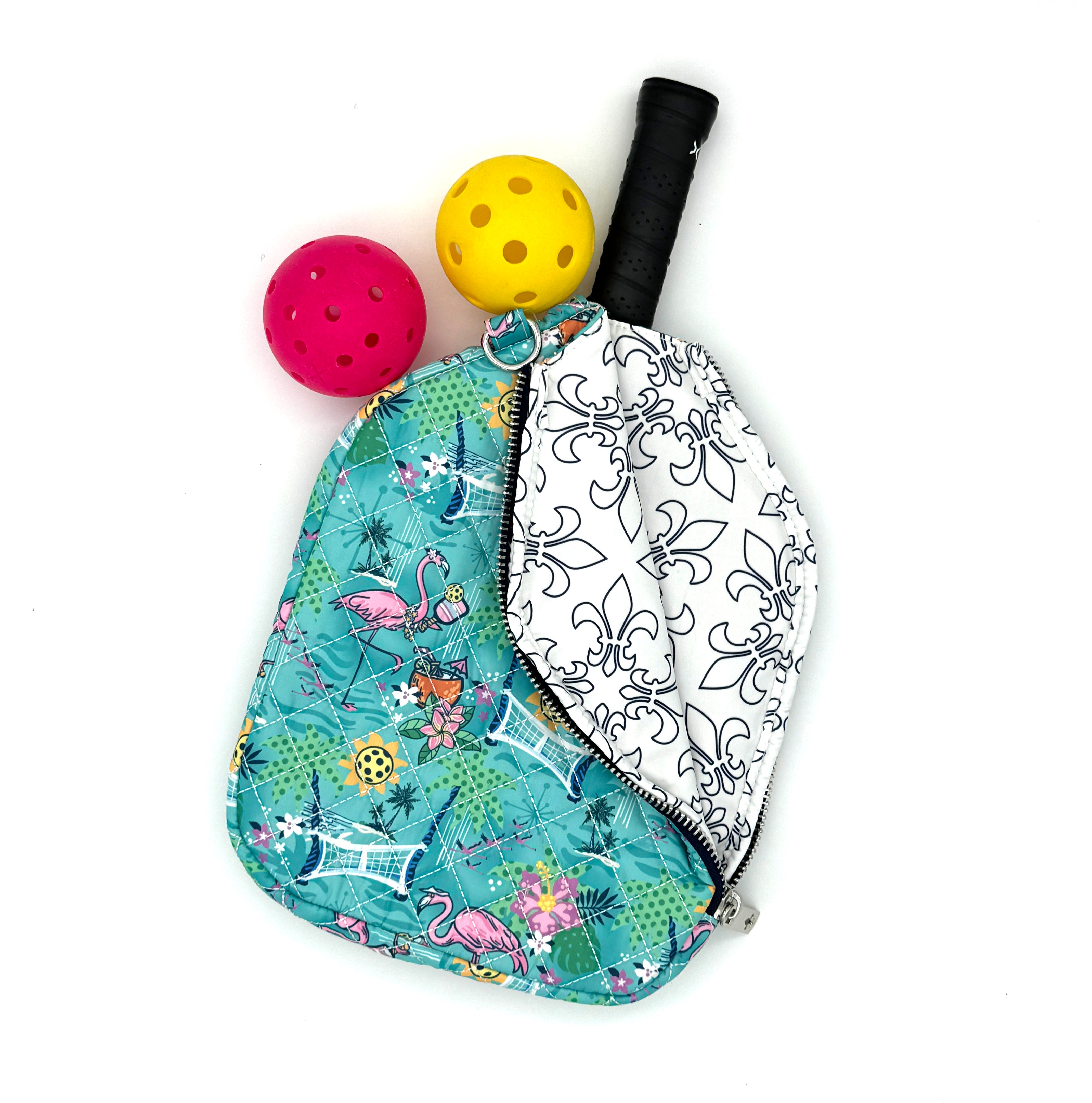 Quilted Pickleball Paddle Cover in Pickleball Paradise Aqua Tides