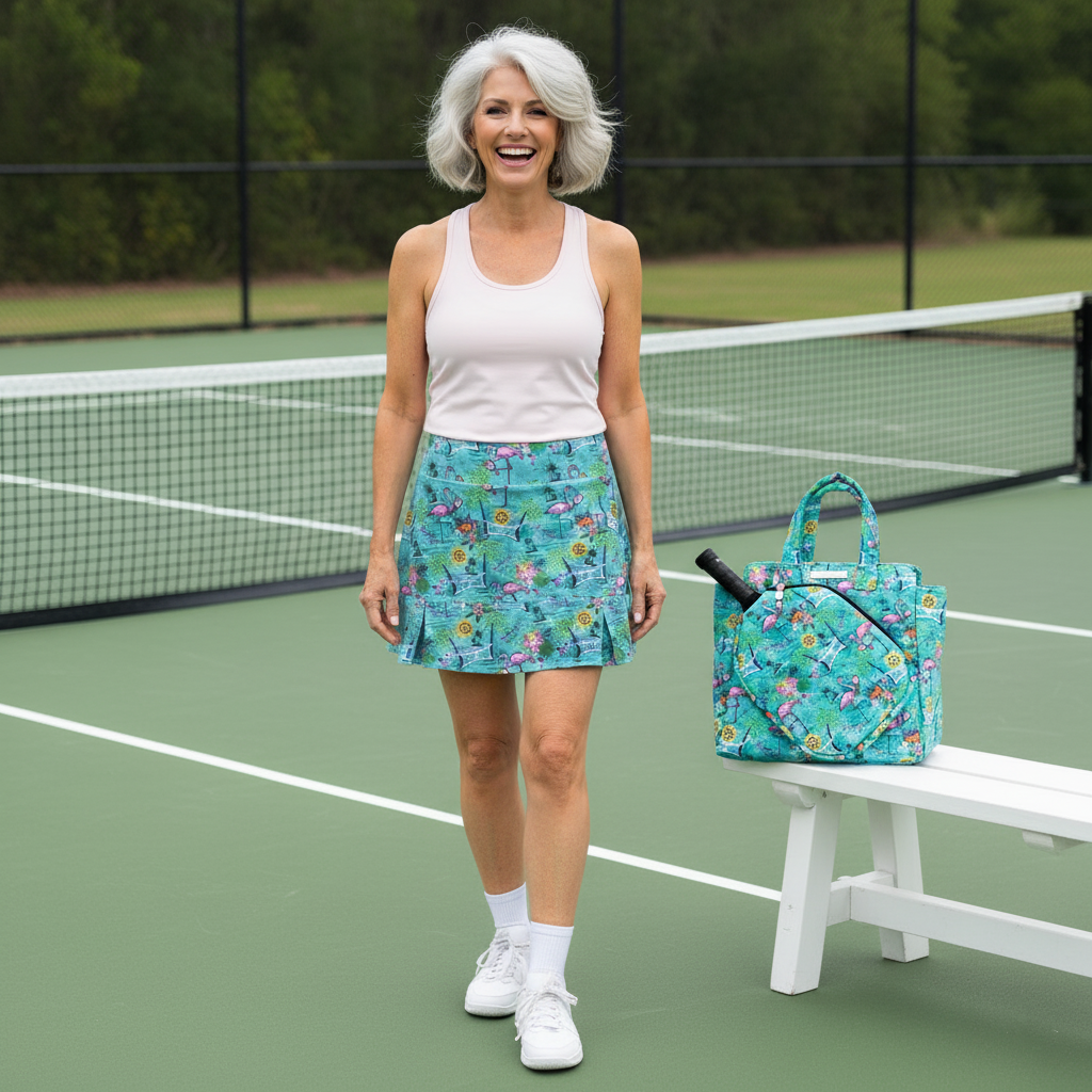 Scottsdale Pleated Skort in Pickleball Paradise Aqua Tides