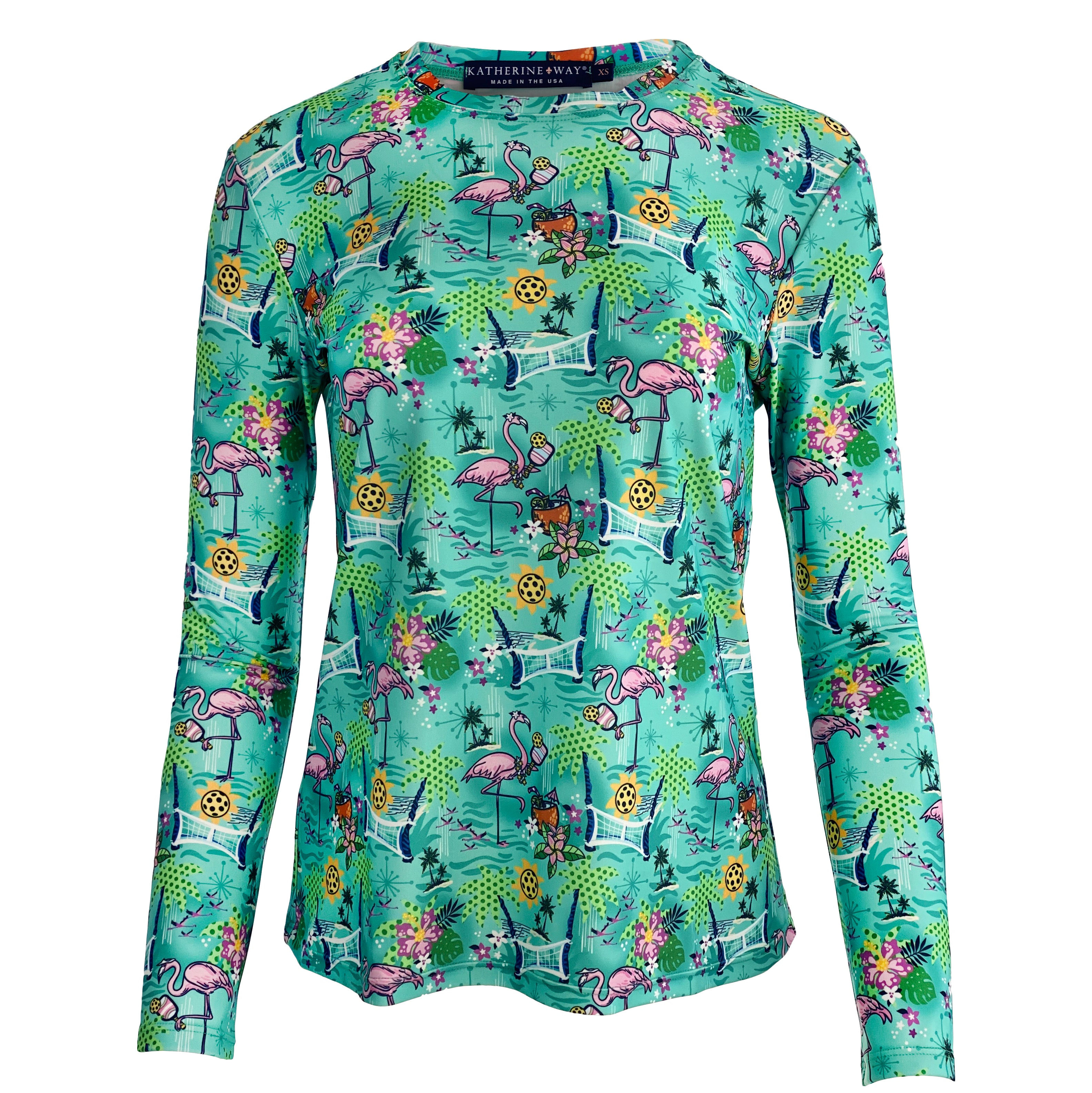 St. Pete Long Sleeve Crew Neck Top in Pickleball Paradise Aqua Tides Katherine Way