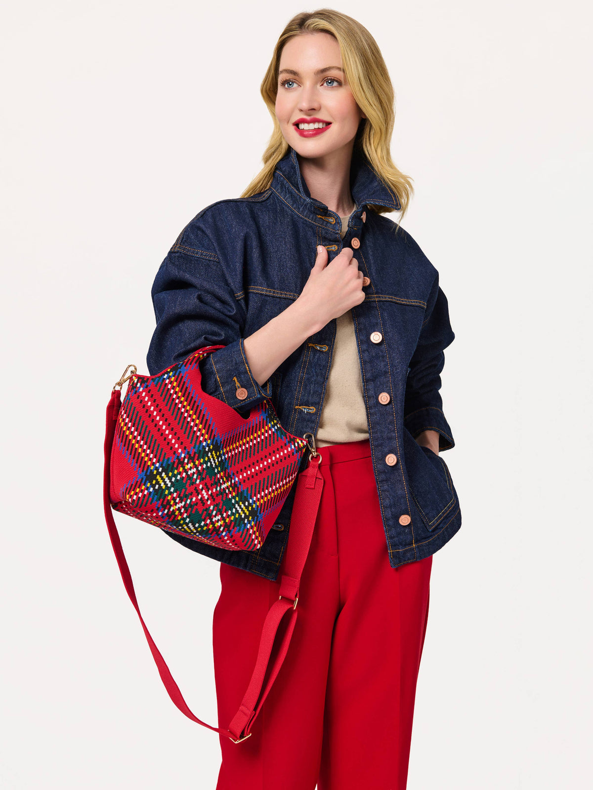 Robbie Mini Tartan Tote in Red