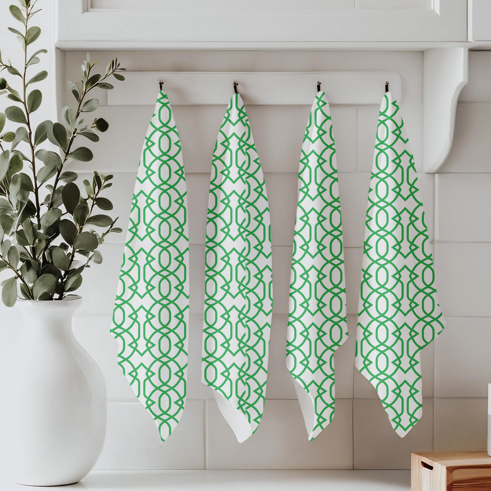 Designer Tea Towel in Imperial Trellis Shamrock on White