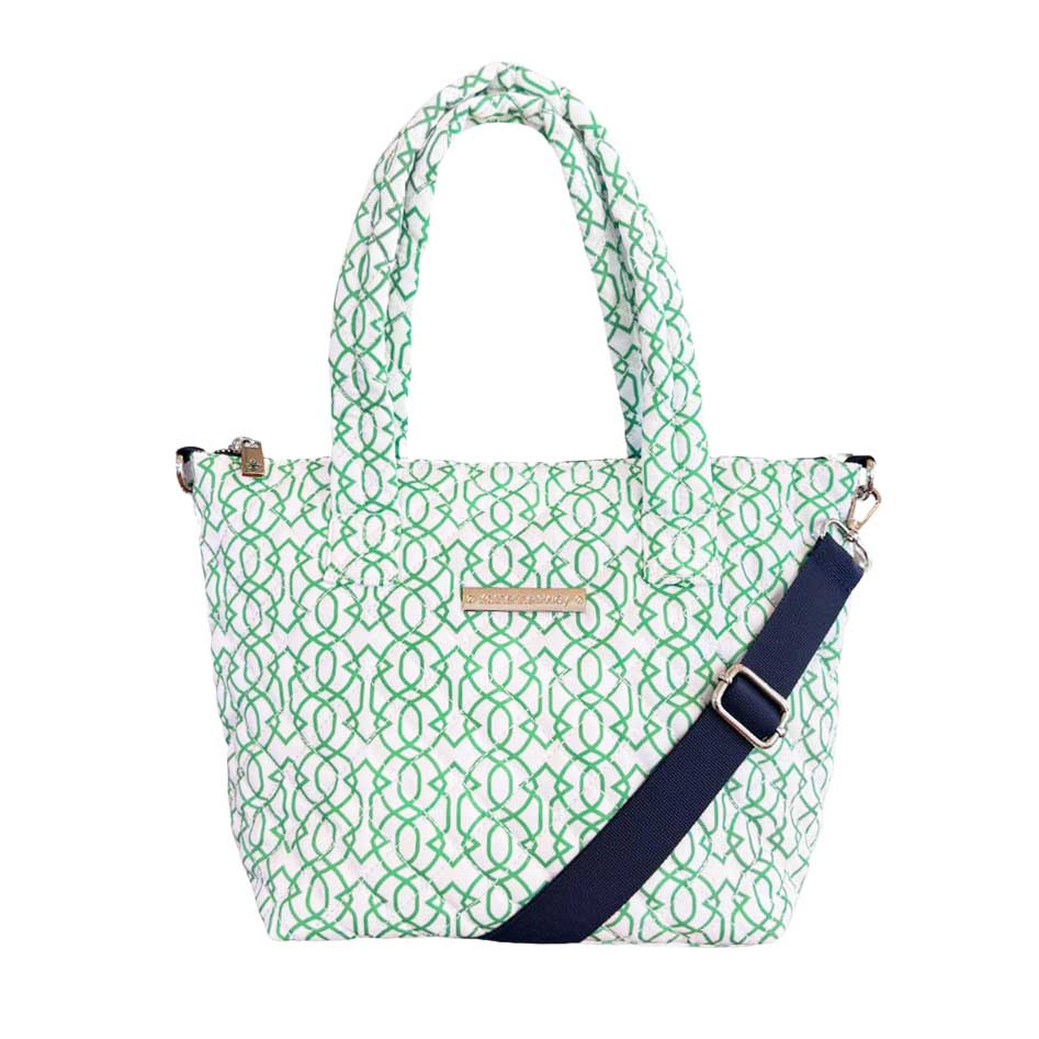 Quilted Small Crossbody Satchel in Imperial Trellis Shamrock on White