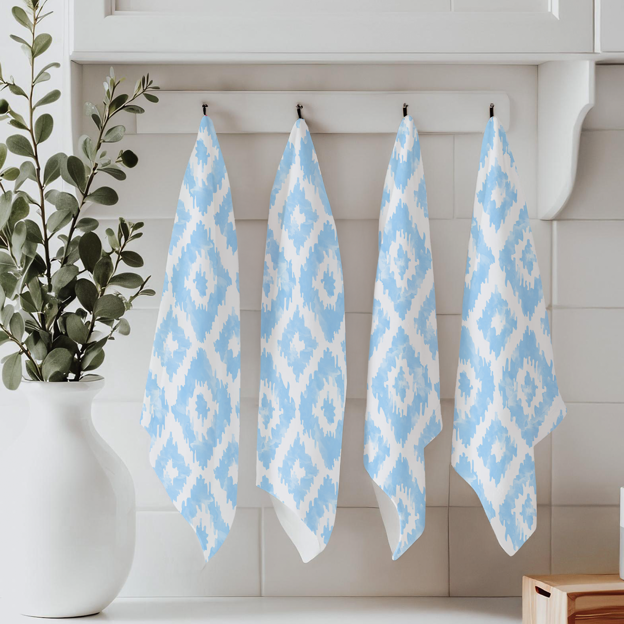 Designer Tea Towel in Watercolor Ikat Diamonds Light Blue
