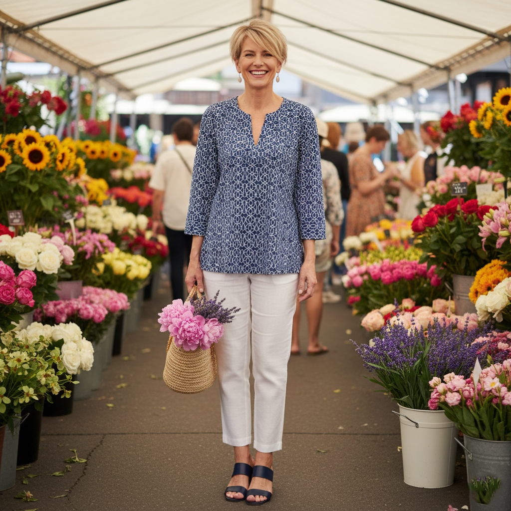 Boca Tunic Top in Imperial Trellis Navy White