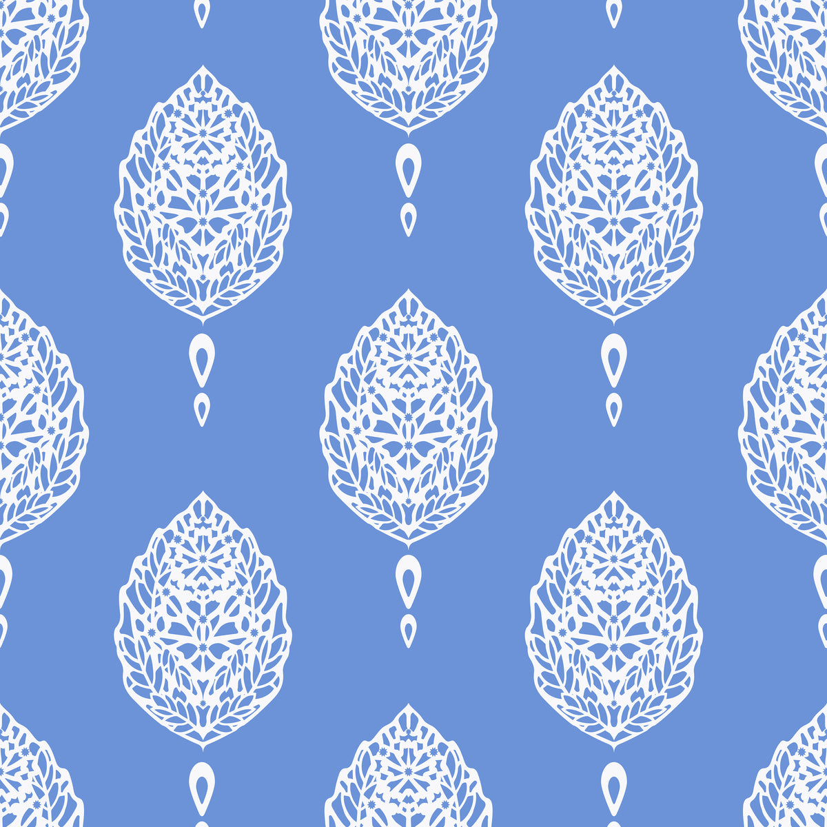 Brisbane V-Neck Dress in Taj Mahal Block Print Periwinkle and White