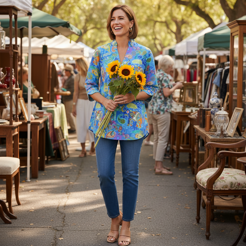 Largo Tunic Top in Paisley Pachyderms Periwinkle
