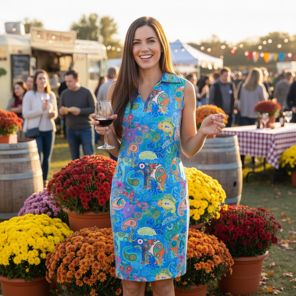 St. Regis Sleeveless Dress in Paisley Pachyderms Periwinkle (Sample)