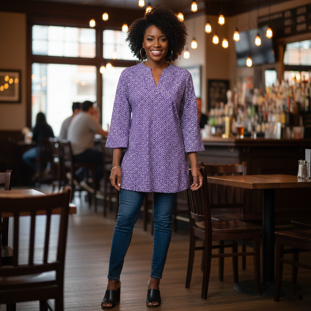 Boca Tunic Top in Interlocking Hexagons Aubergine and Lavender (Sample)