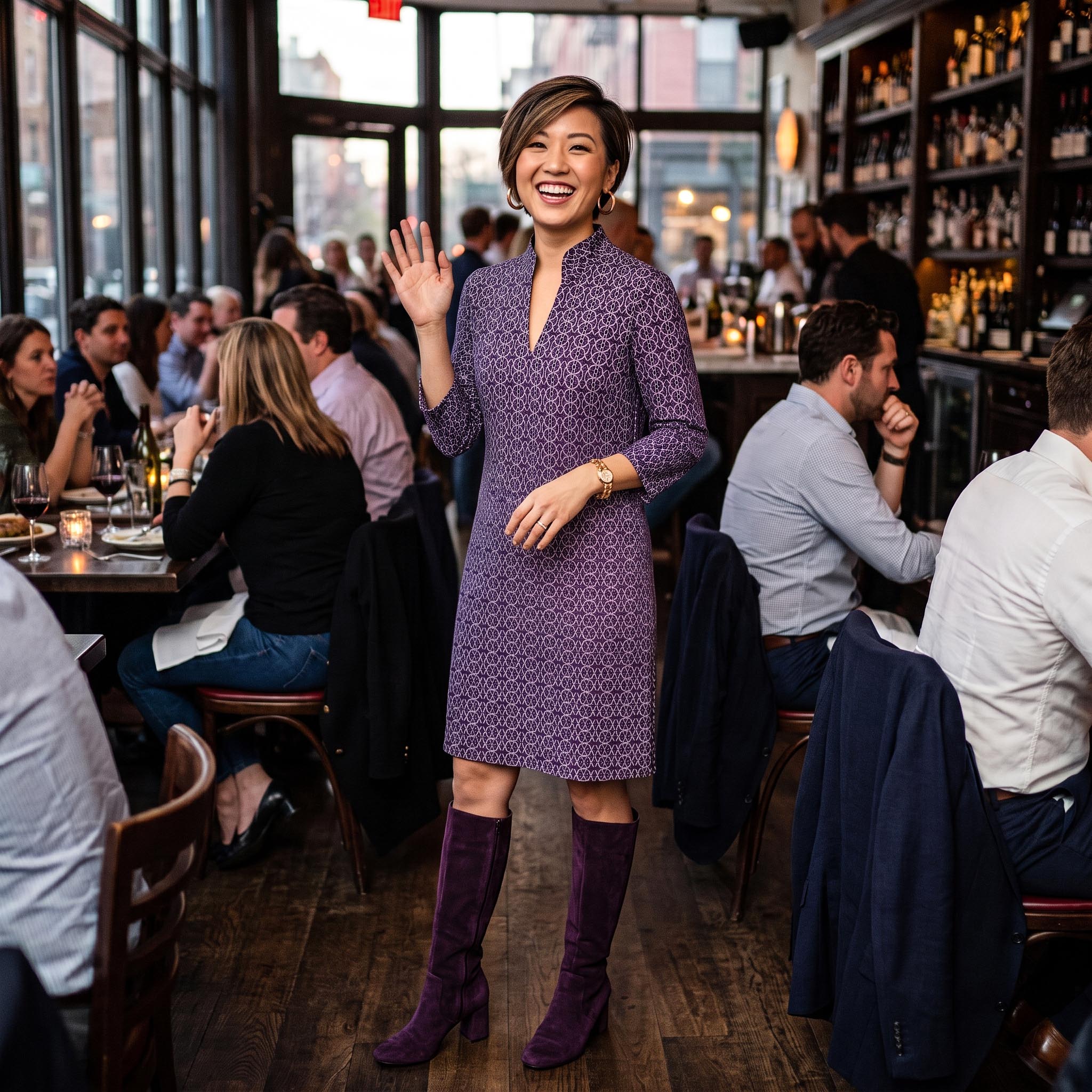 Coco Dress in Imperial Trellis and Deep Purple