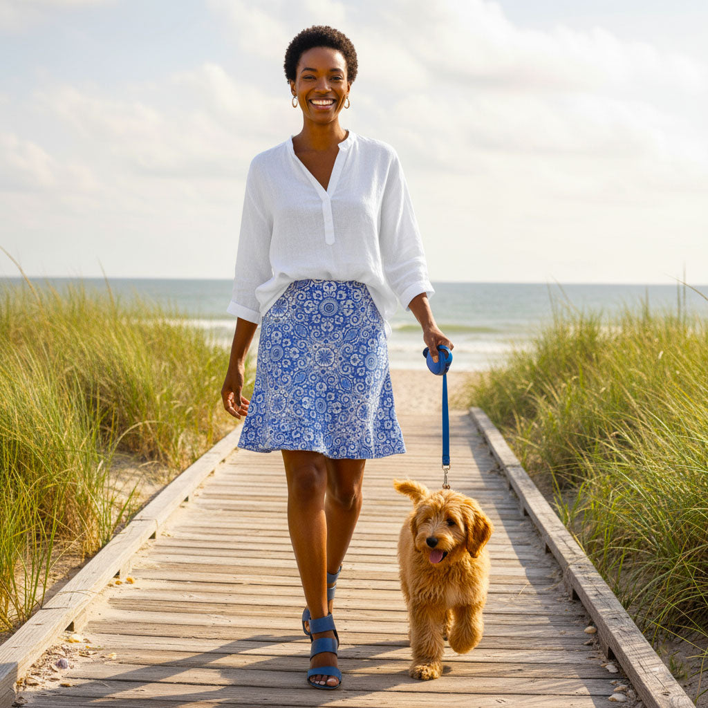 Venice Ruffle Hem Skort in Marrakech Express Blue