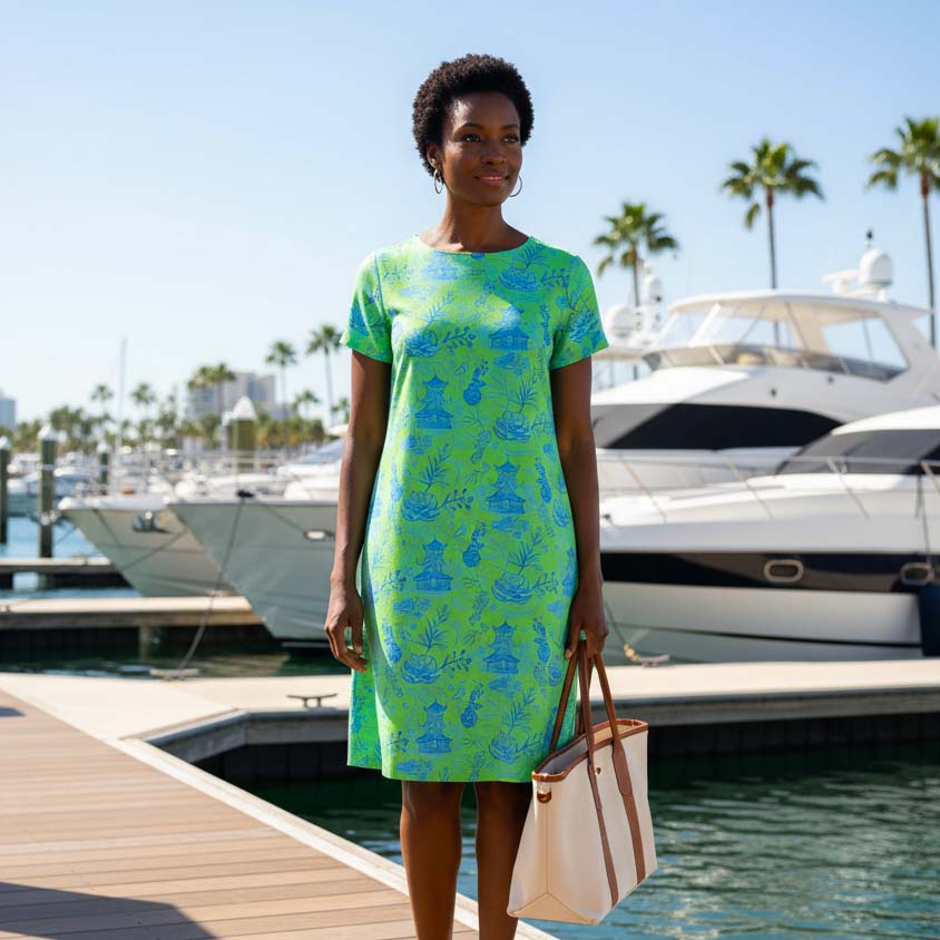 Hyannis Tee Shirt Dress in On The Road To Mandalay Green