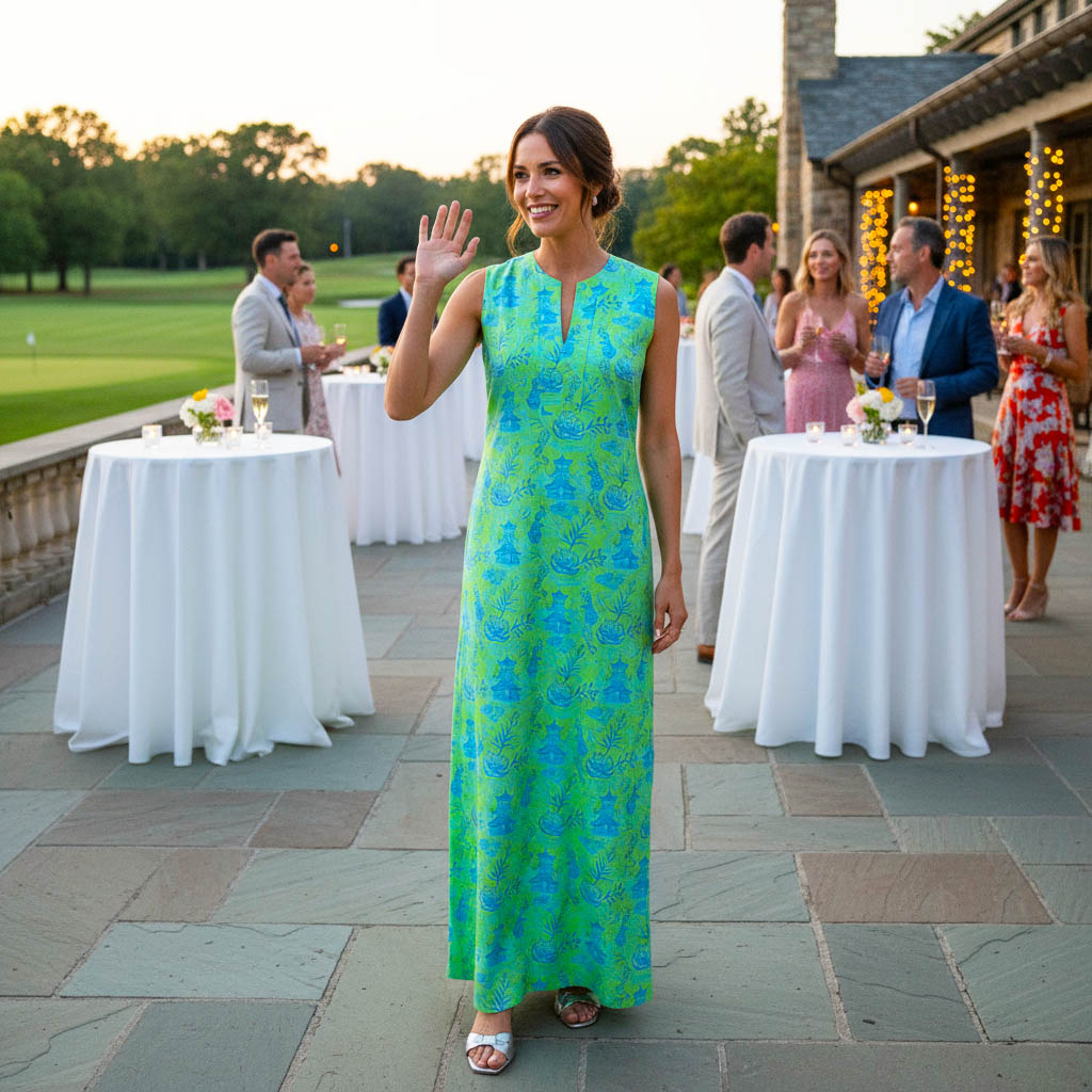 Worth Avenue Tunic Maxi Dress in On The Road To Mandalay Green