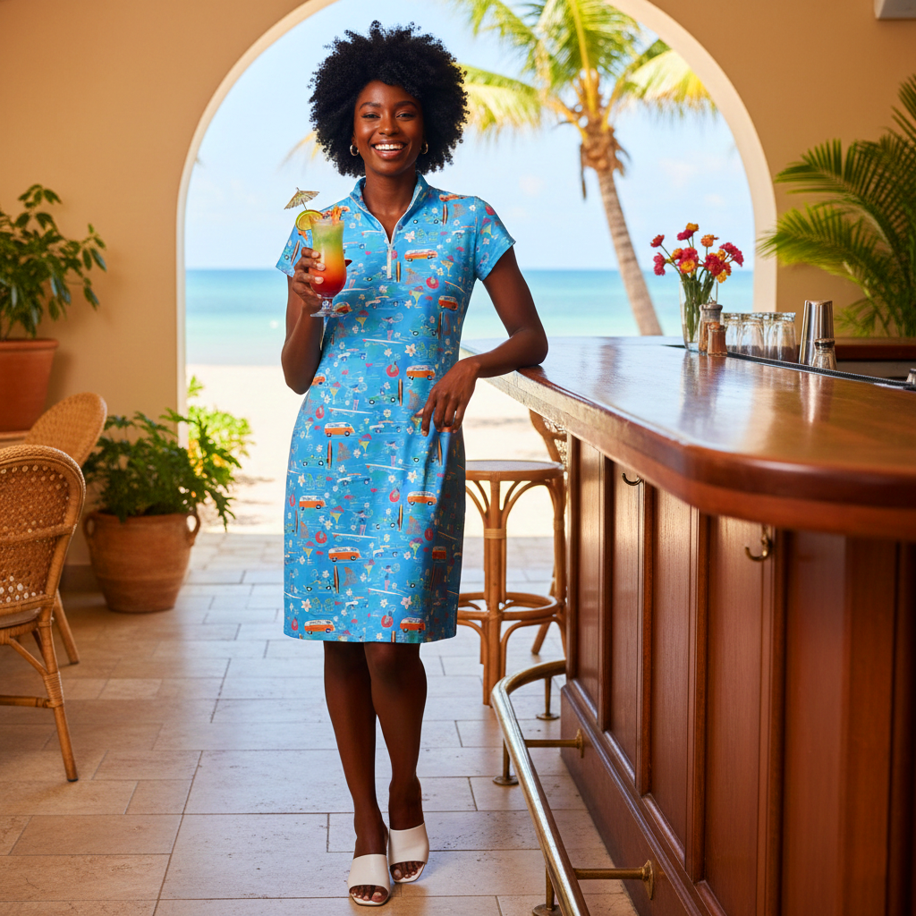 Annapolis Cap Sleeve Polo Dress in Good Vibrations Blue (Sample)