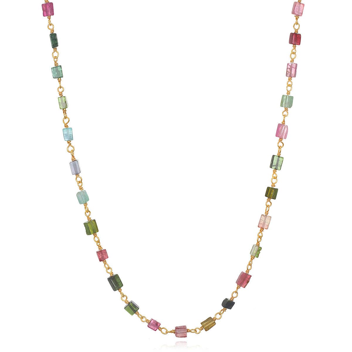 Necklace with multicolored beads on a white background