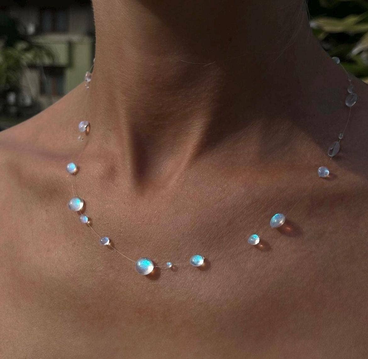 Blue Dew Drop Necklace UV Resin - Handmade Bridal Gift