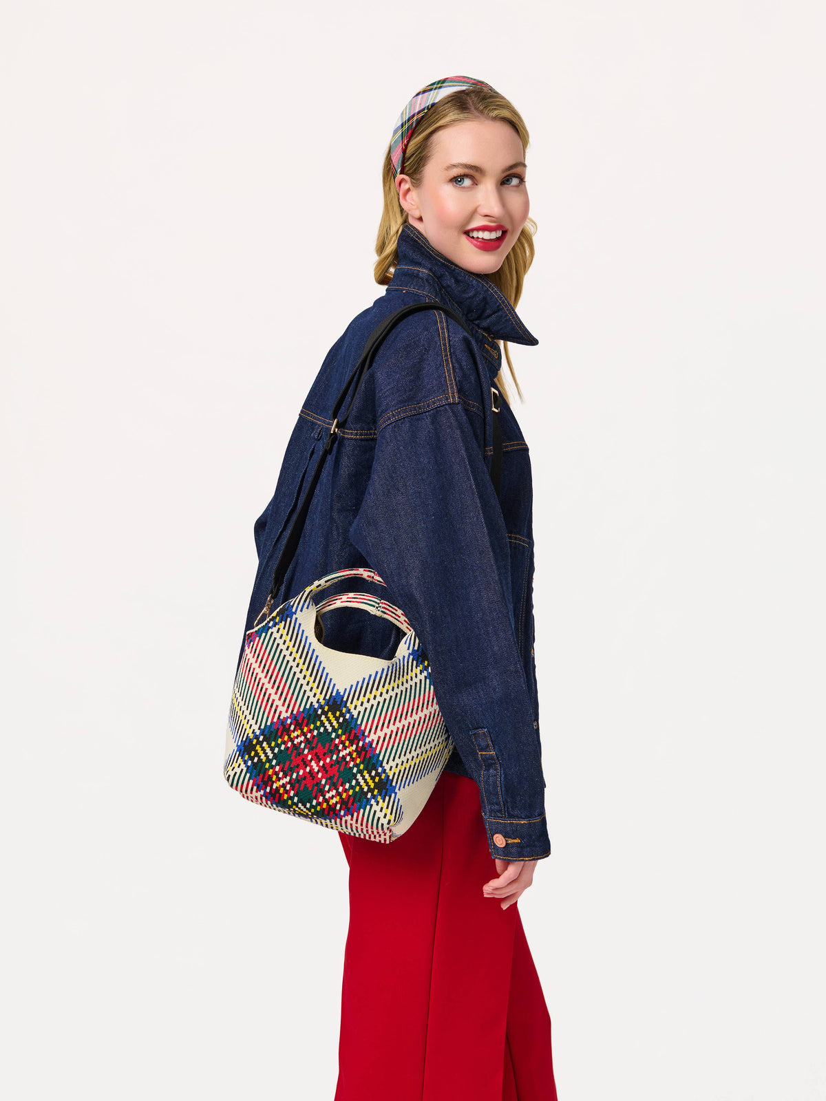 Robbie Mini Tartan Tote in Ivory