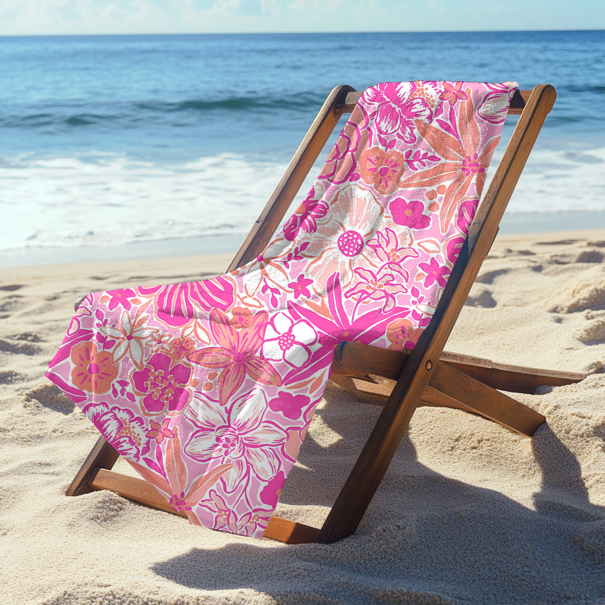 Beach Towel in Resort Floral Pink and Peach