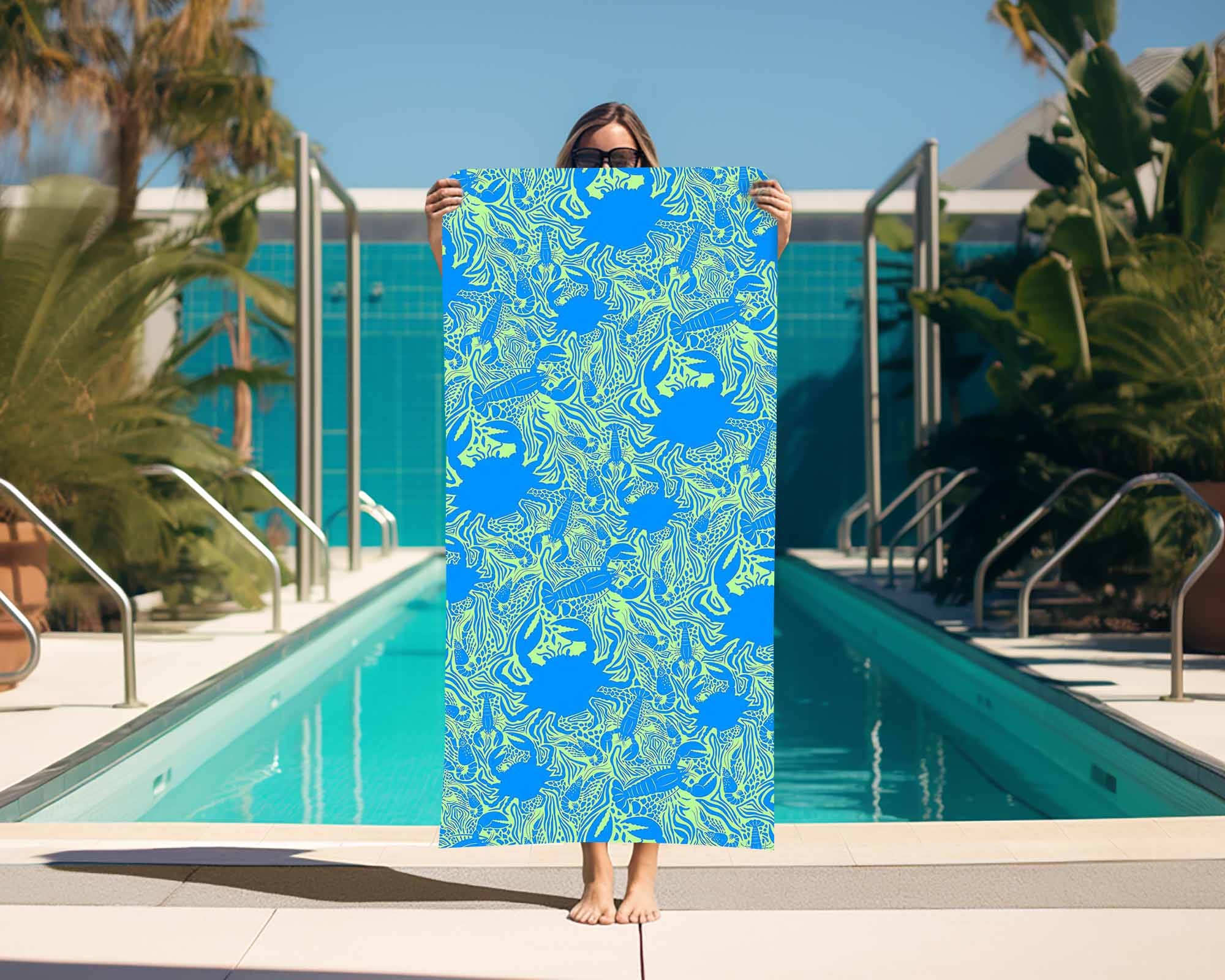 Beach Towel in Crustaceans Blue and Green