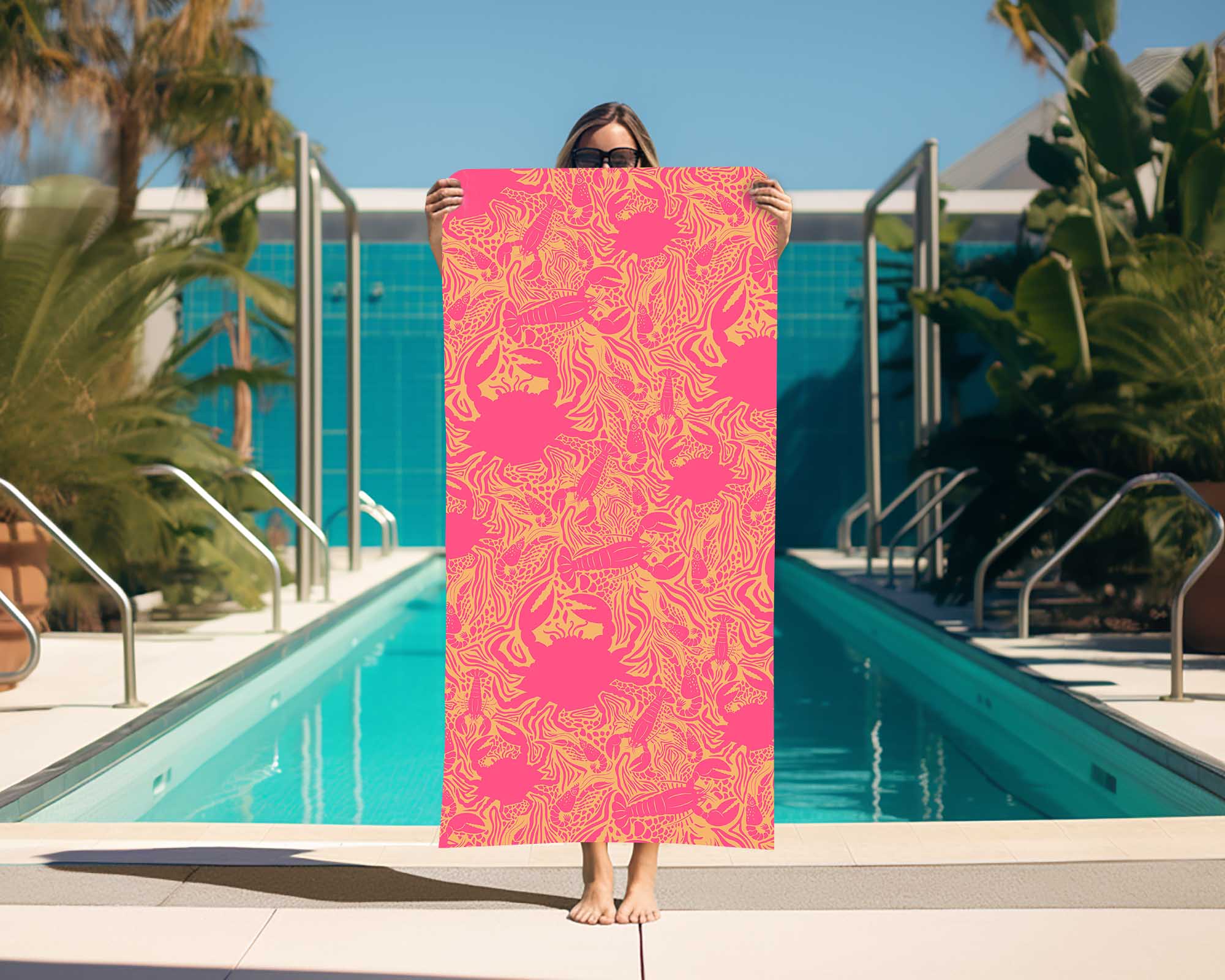 Beach Towel in Crustaceans Pink and Orange