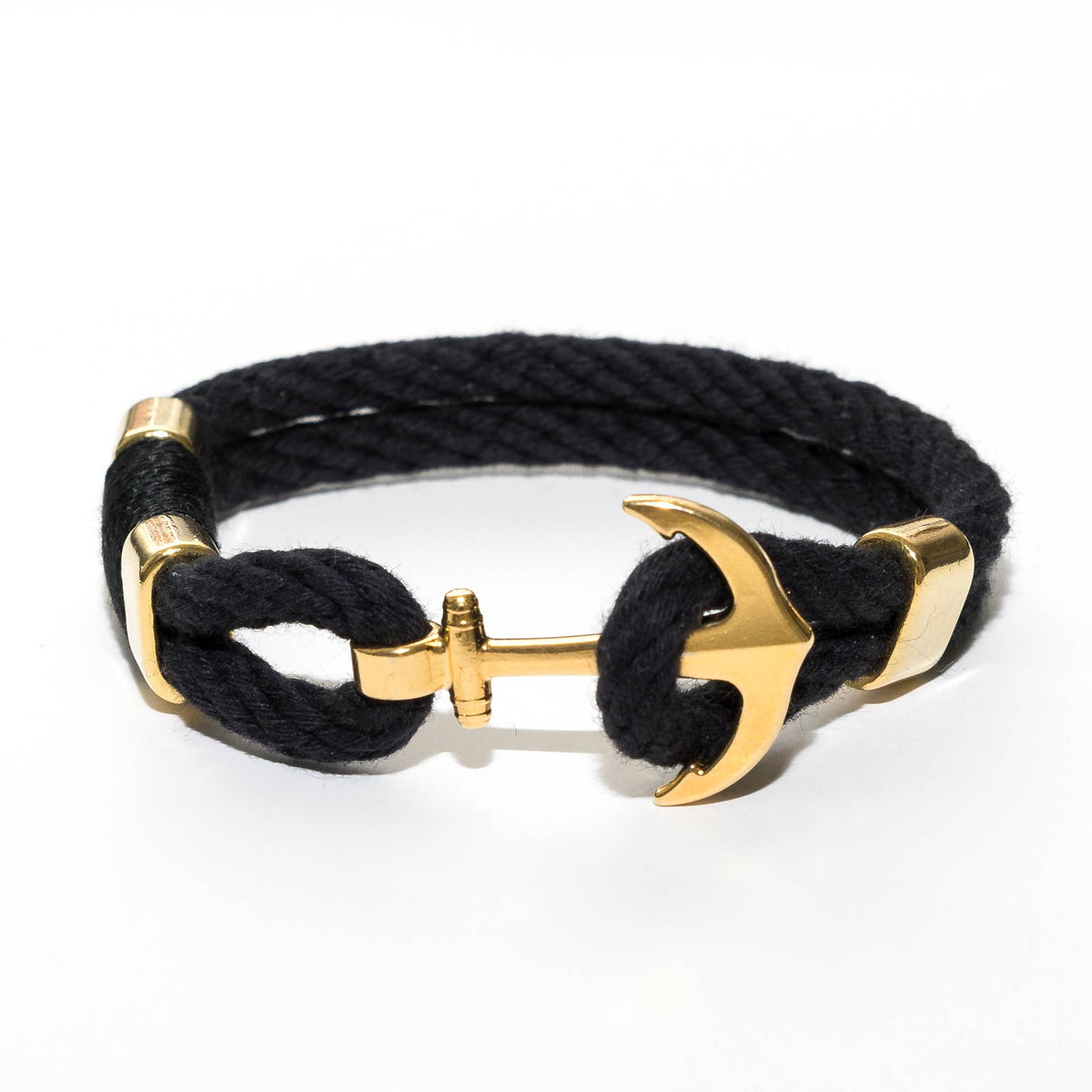 Waverly - Black/Black/Gold - Nautical Rope Anchor Bracelet