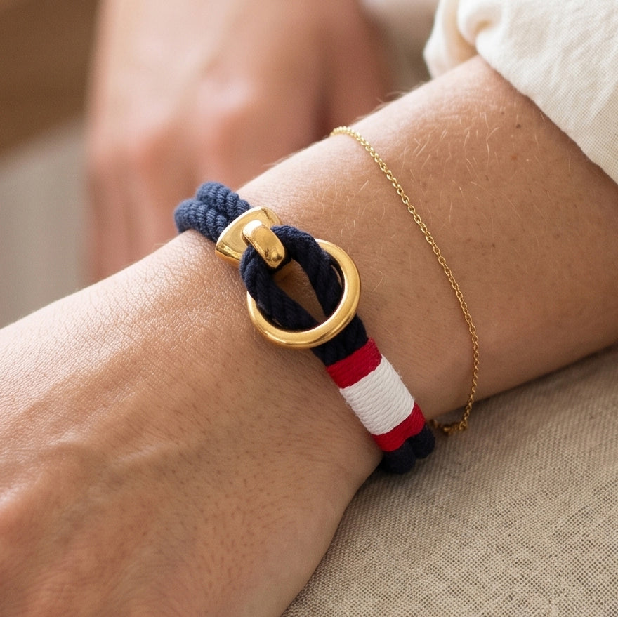 Deckard - Navy/Red/White/Gold - Nautical Rope Bracelet