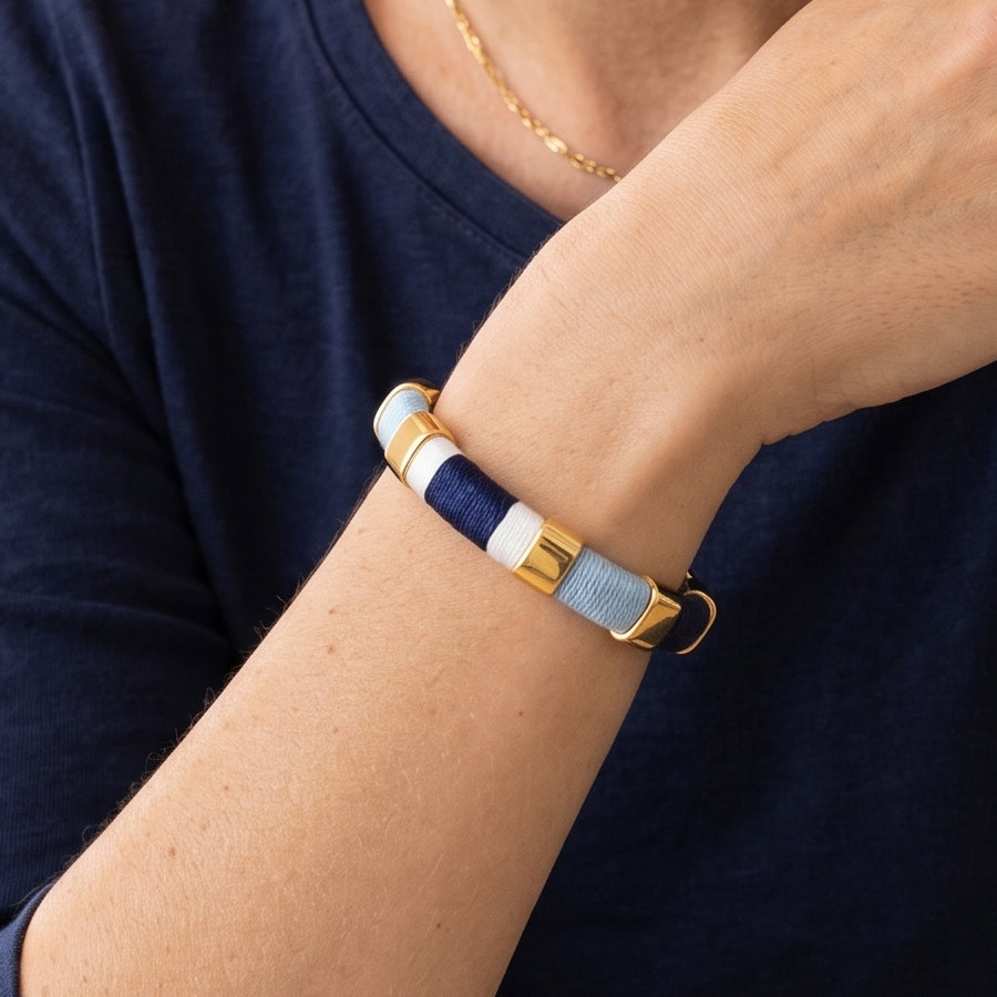 Newbury - Navy/Blue/White/Navy/Gold - Nautical Bracelet