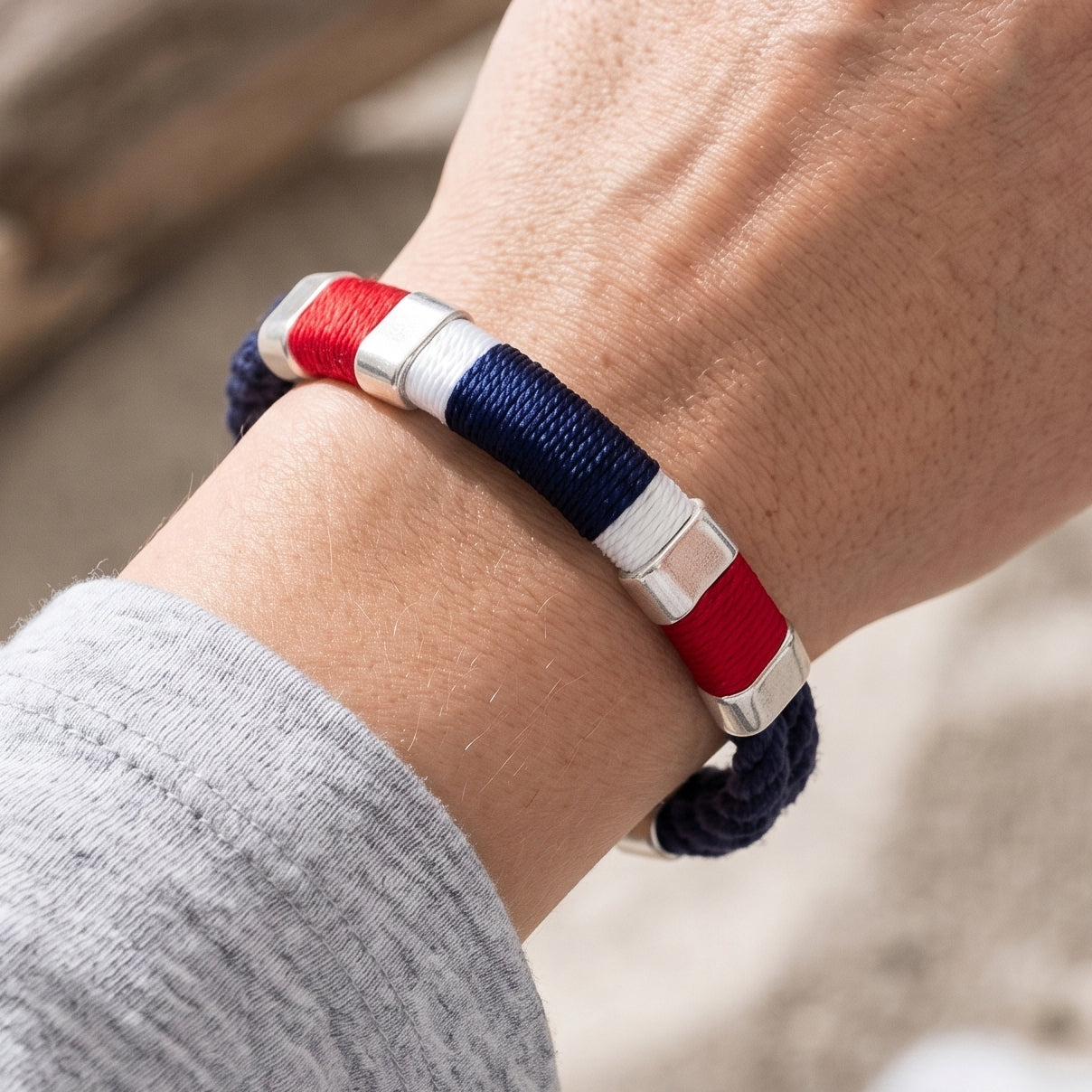 Newbury - Navy/Red/White/Navy/Silver - Nautical Bracelet