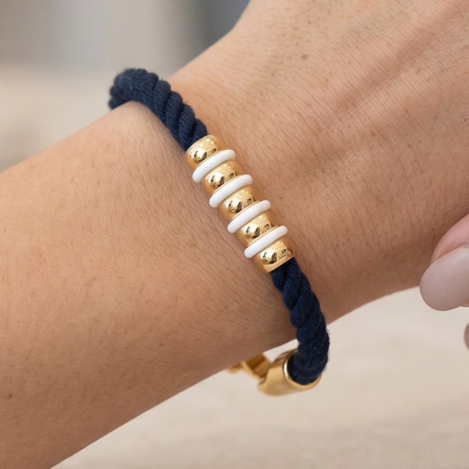 Regent - Navy/White/Gold - Nautical Rope Bracelet