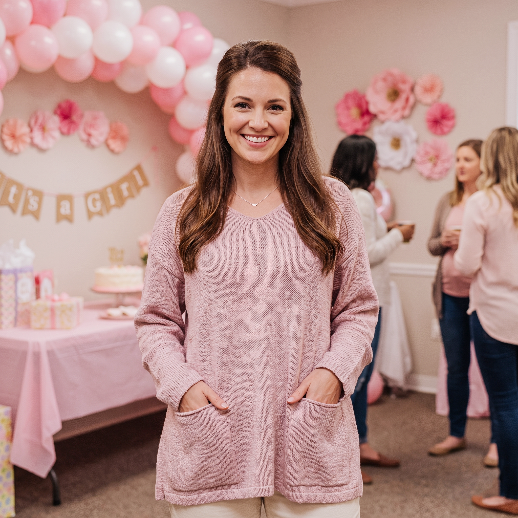 Avalin 100% Cotton V-Neck Sweater in Pink
