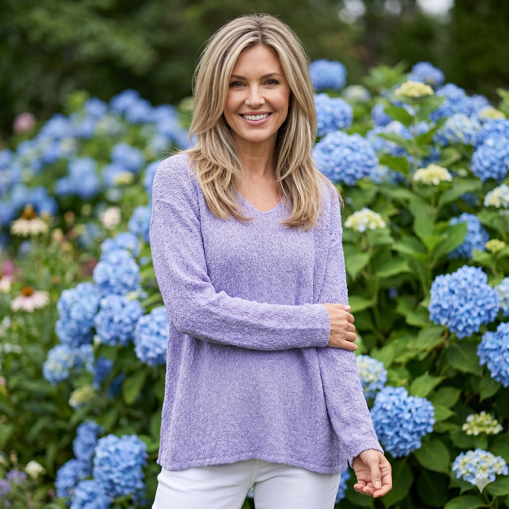 Avalin 100% Cotton V-Neck Scramble Stitch Sweater in Lavender