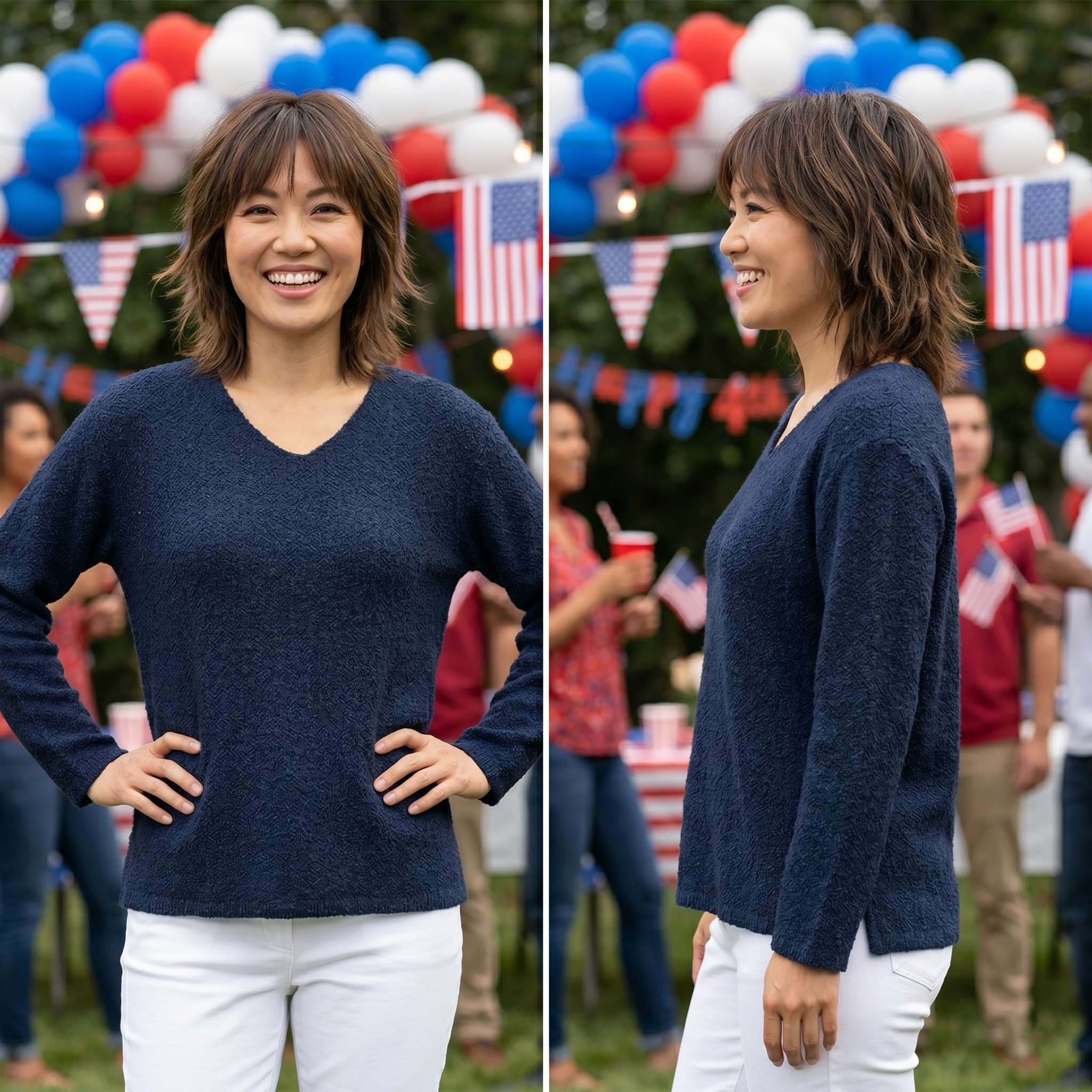 Avalin 100% Cotton Scramble Stitch V-Neck Sweater in Navy