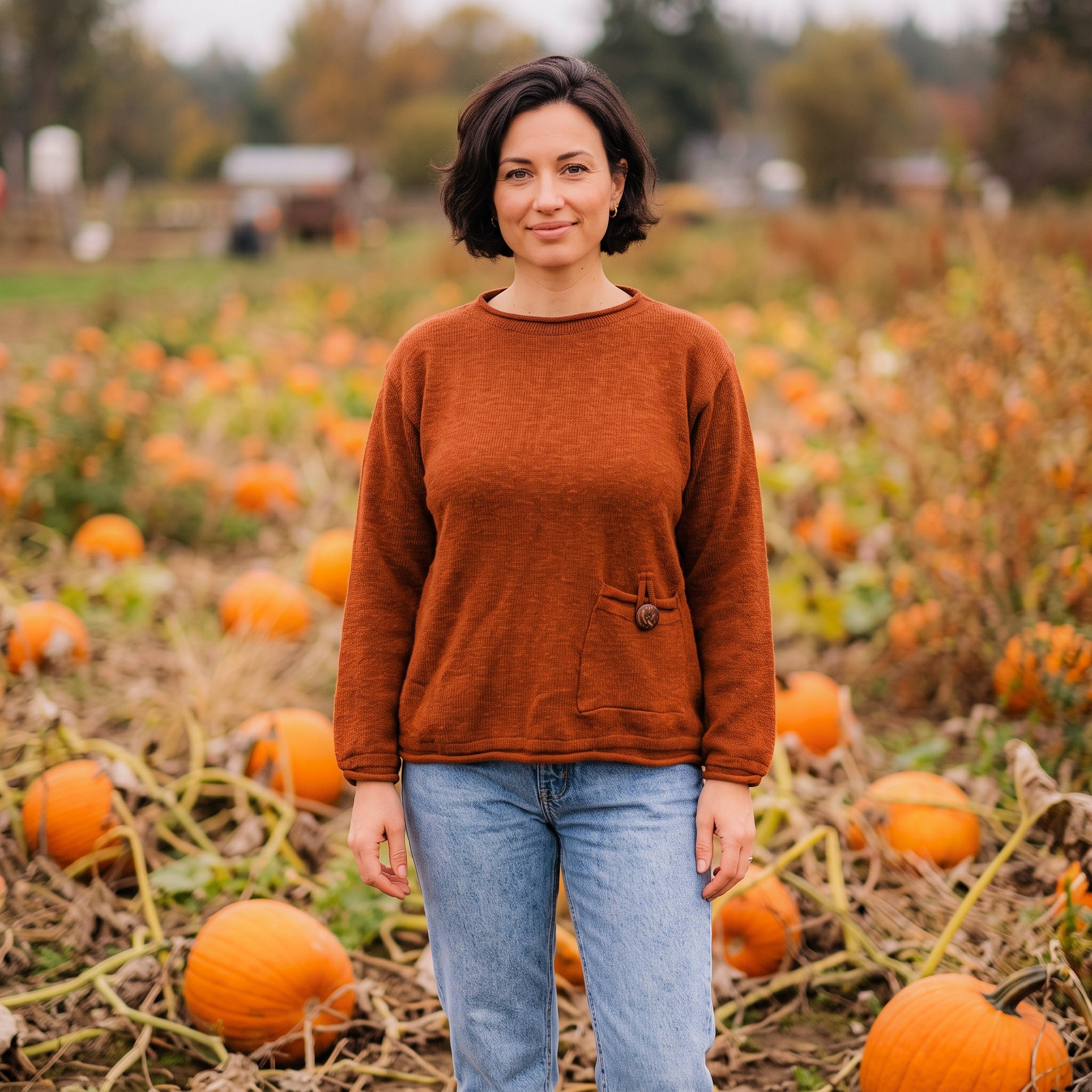 Avalin 100% Cotton Pocket Crew Neck Sweater in Terracotta
