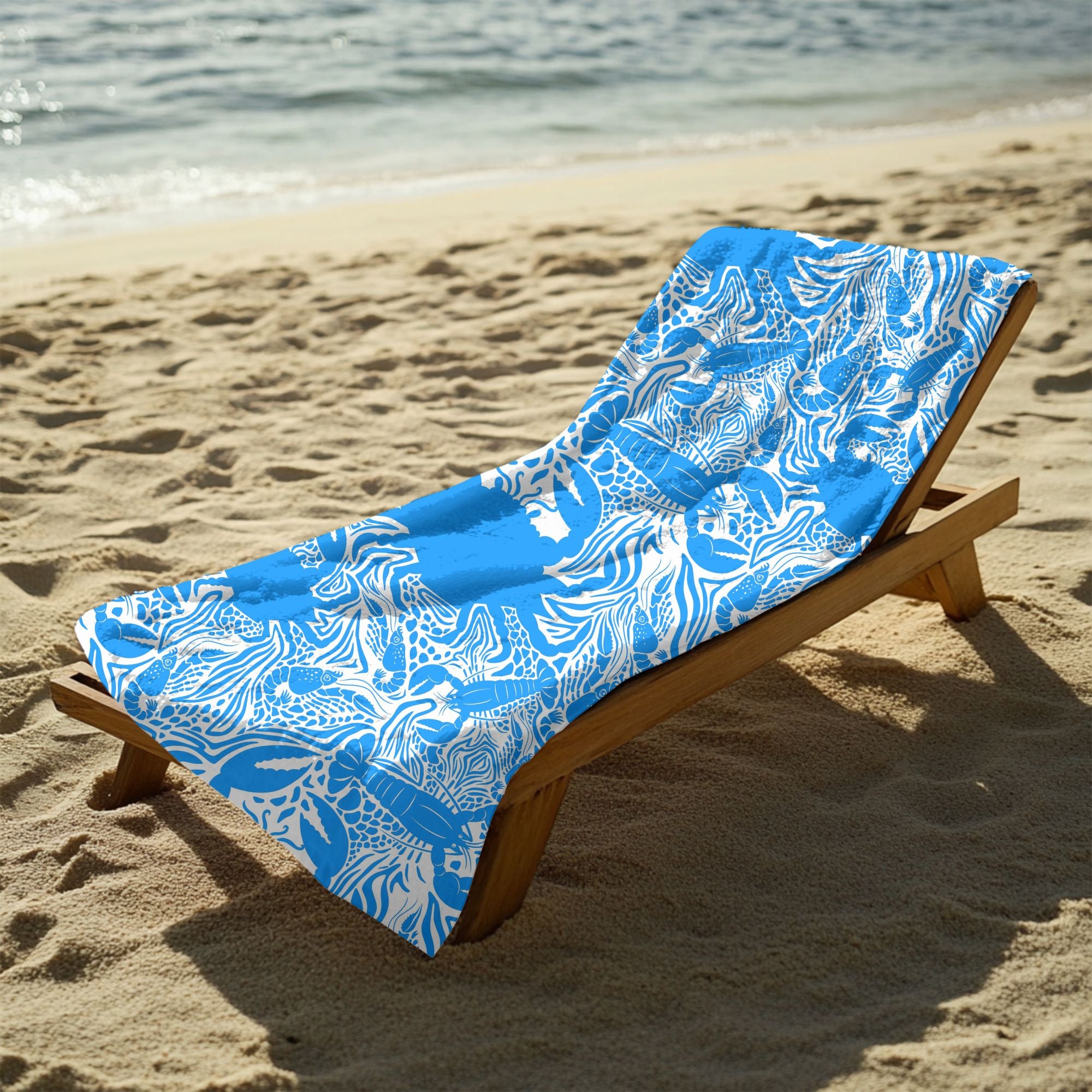 Beach Towel in Crustaceans Blue and White