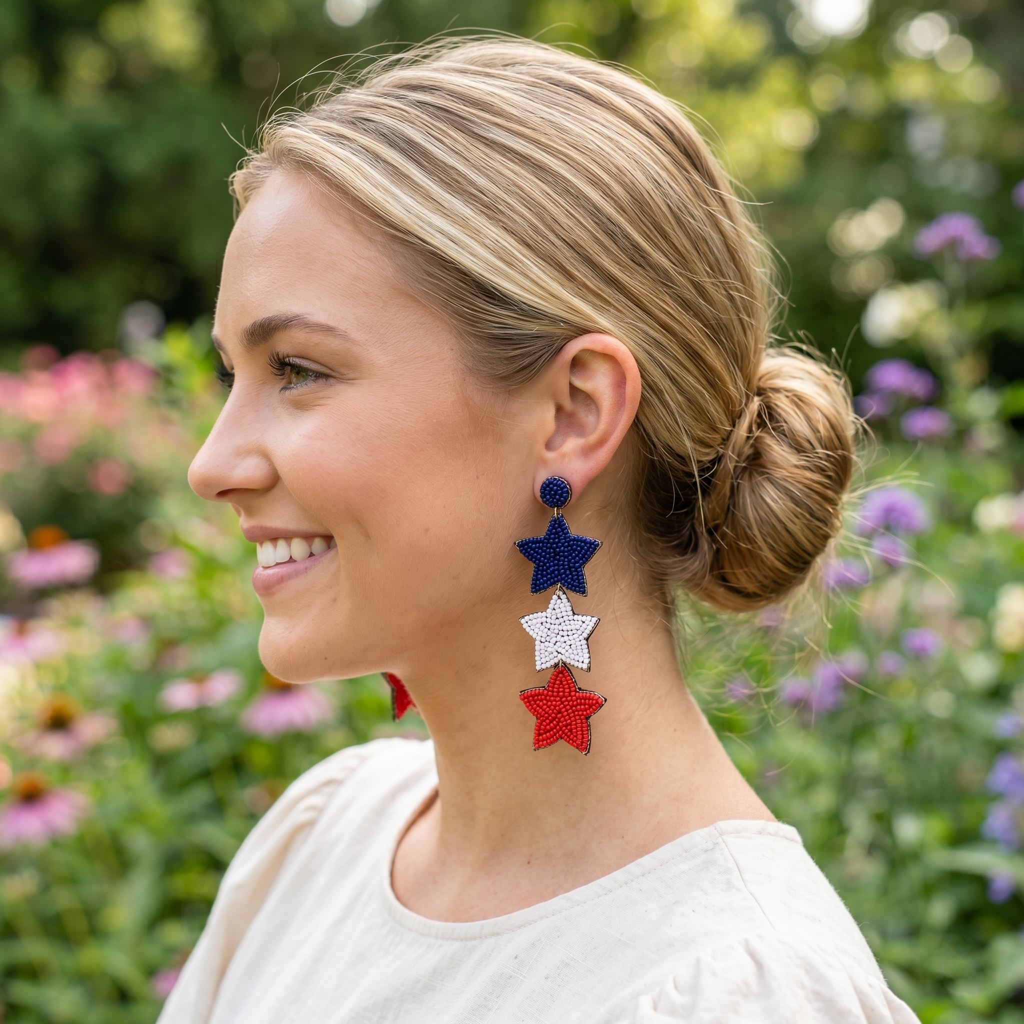 Red White and Blue Dangle Star Earrings