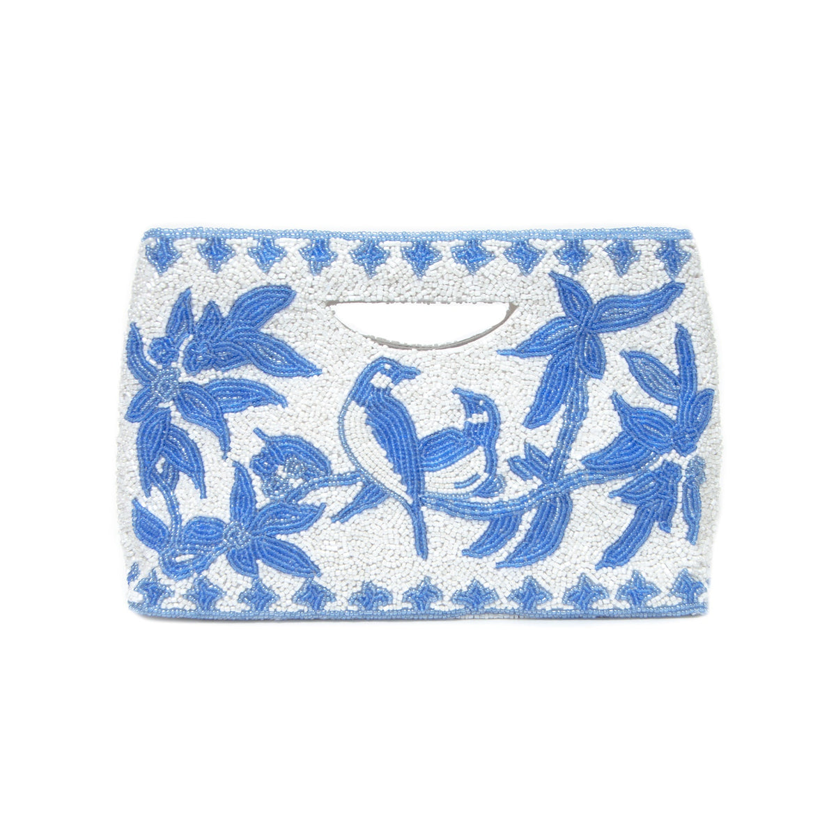 Blue Birds Beaded Clutch Bag