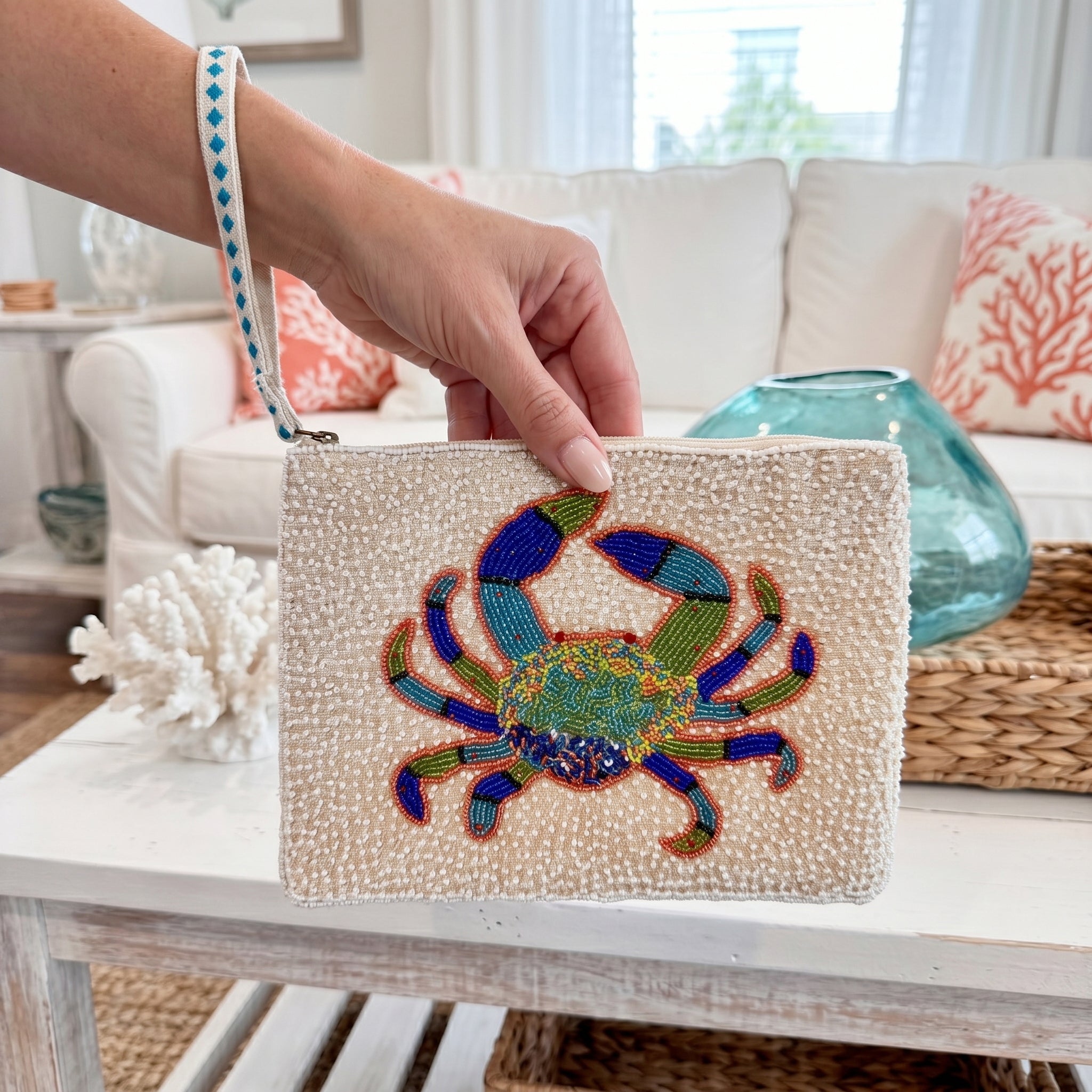 Crabby Waves Beaded Wristlet