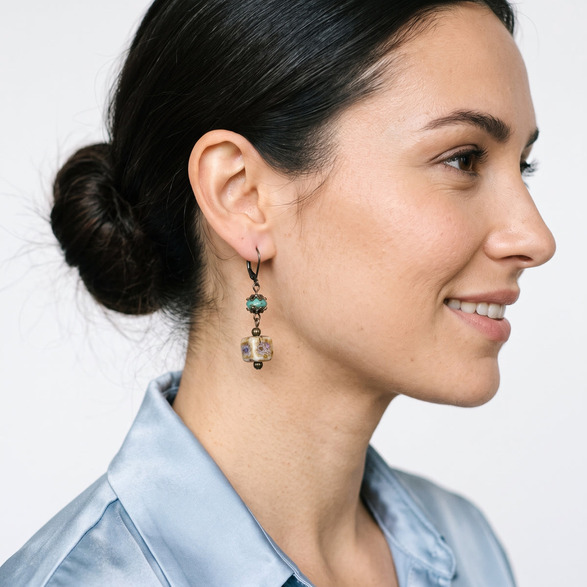Czech Ceramic Leverback Earrings