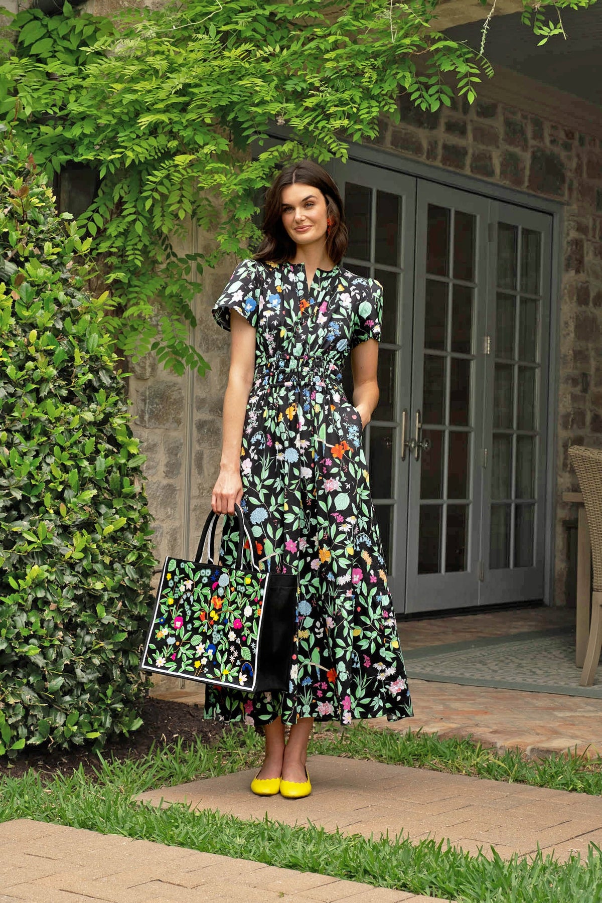 Black Floral Beaded Tote Collab with Sheridan French